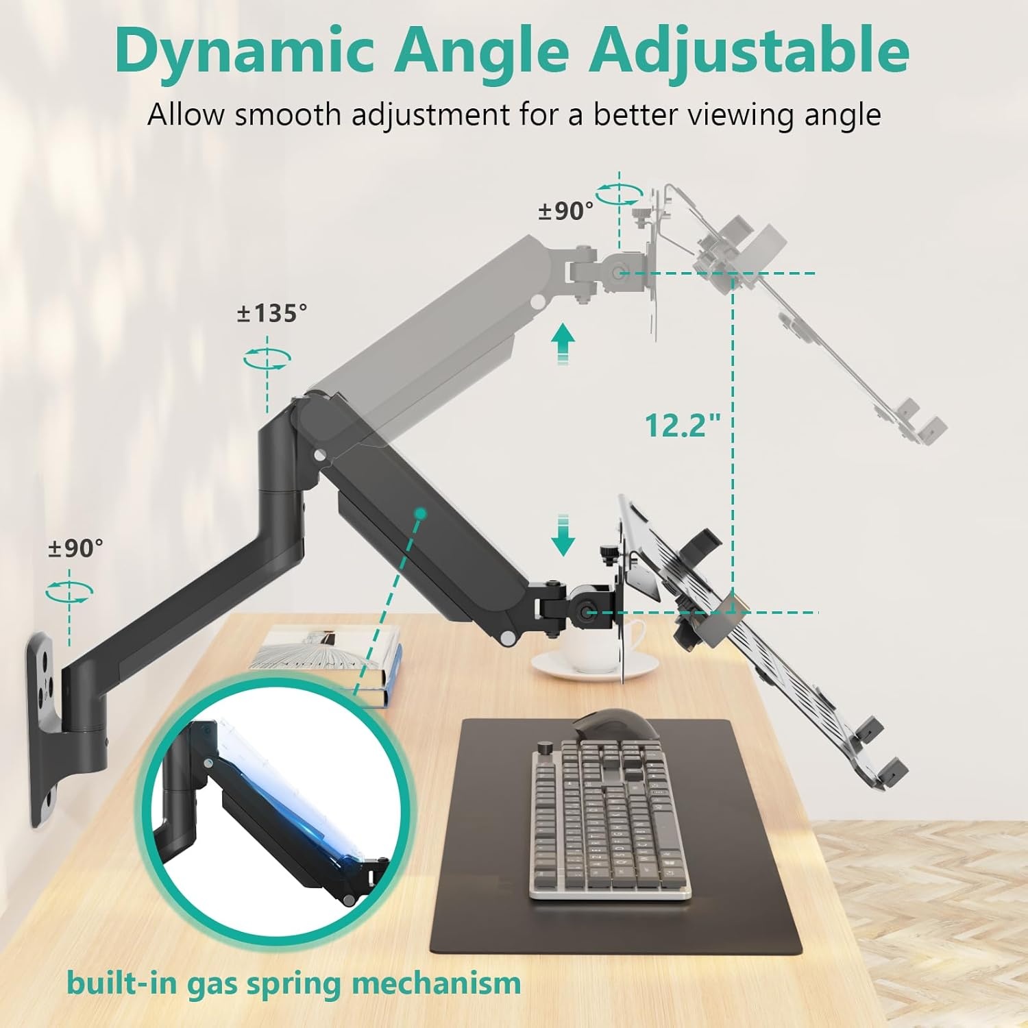 image:imageWALI Triple Arm Laptop and Dual Monitor Desk Mount for 17 Notebook and Up to 27 Screens Extra Tall Adjustable Monitor Stand with Laptop Tray VESA 75x75 100x100 Black M002XLLPWidth 165 Fully Adjustable Wall Mount