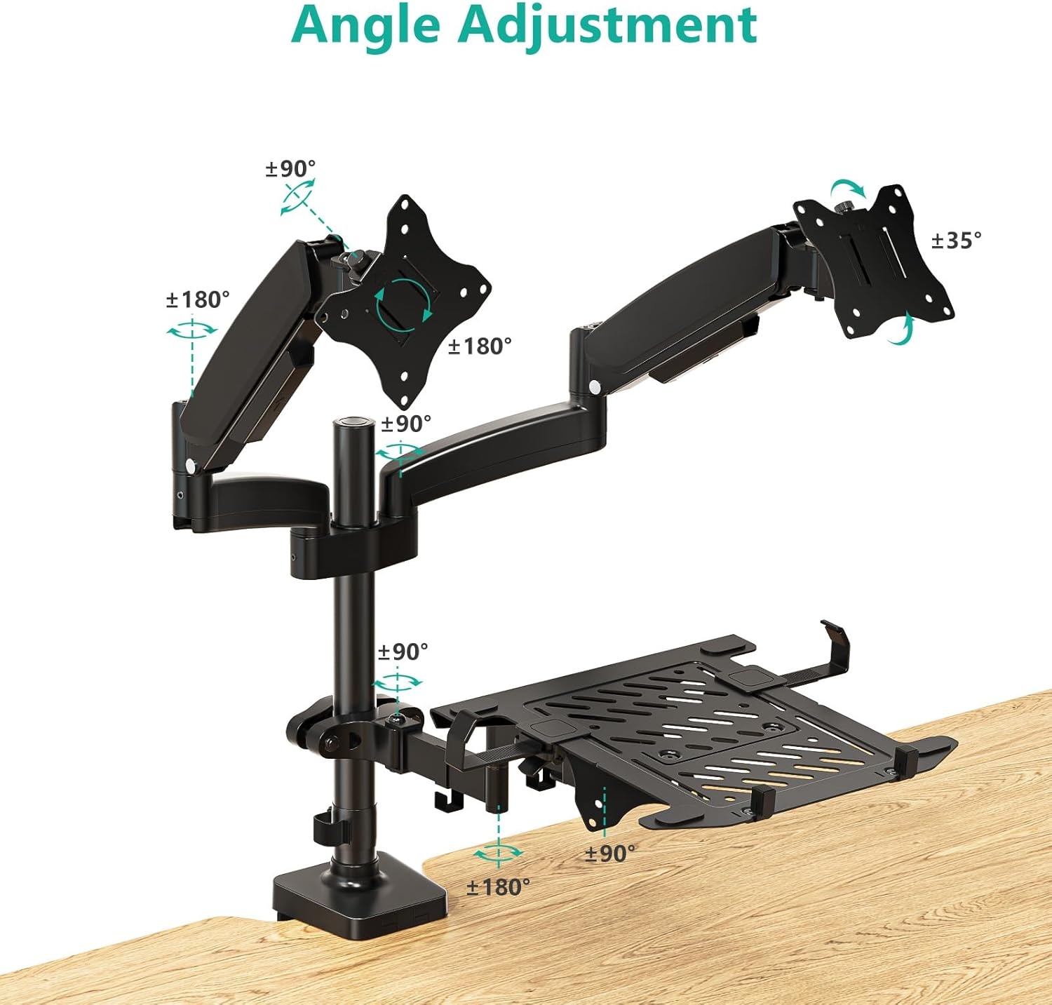image:imageWALI Triple Arm Laptop and Dual Monitor Desk Mount for 17 Notebook and Up to 27 Screens Extra Tall Adjustable Monitor Stand with Laptop Tray VESA 75x75 100x100 Black M002XLLPWidth 165 Fully Adjustable Desk Mount