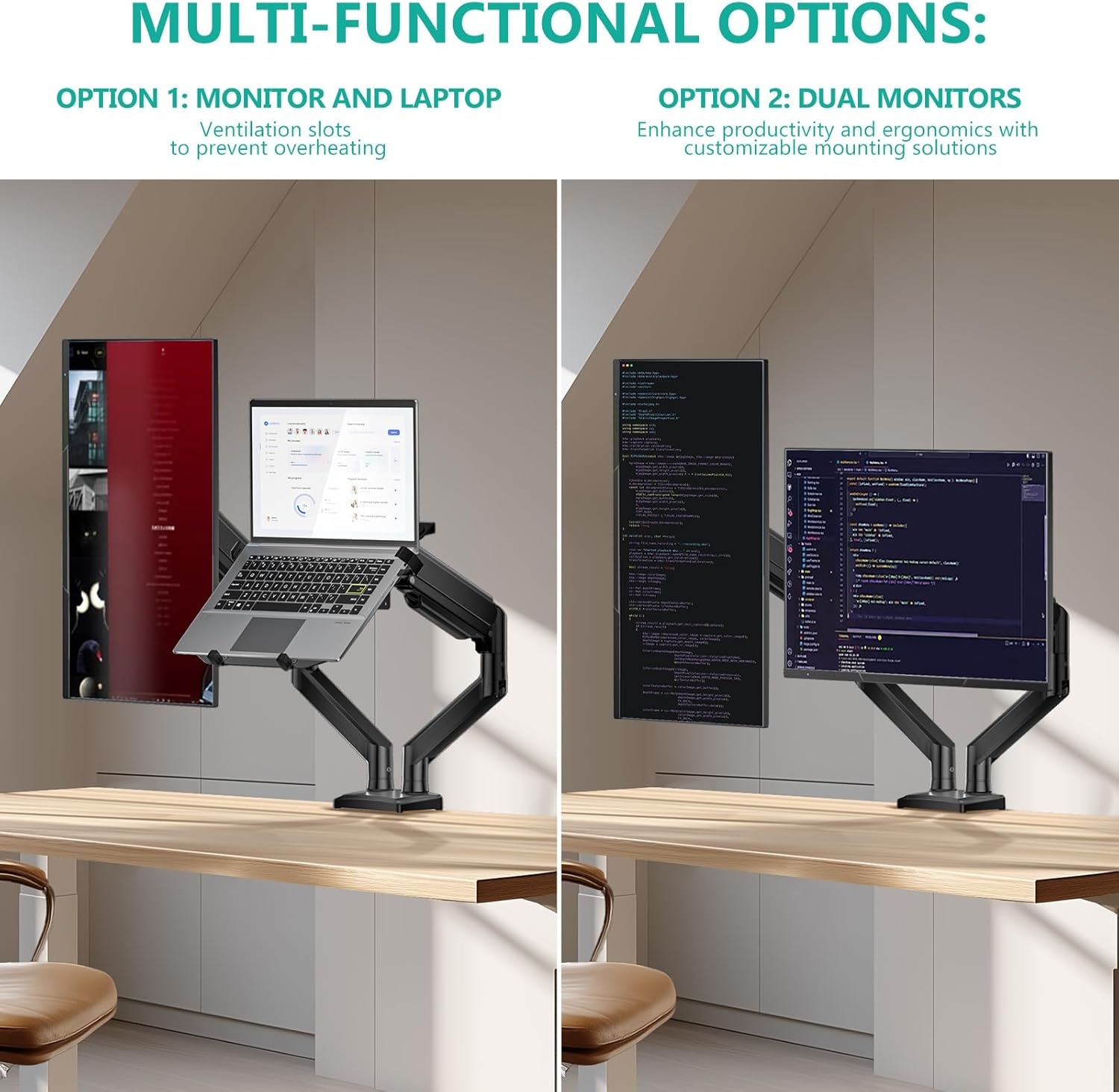 image:imageWALI Triple Arm Laptop and Dual Monitor Desk Mount for 17 Notebook and Up to 27 Screens Extra Tall Adjustable Monitor Stand with Laptop Tray VESA 75x75 100x100 Black M002XLLPWidth 165 Fully Adjustable Desk Mount