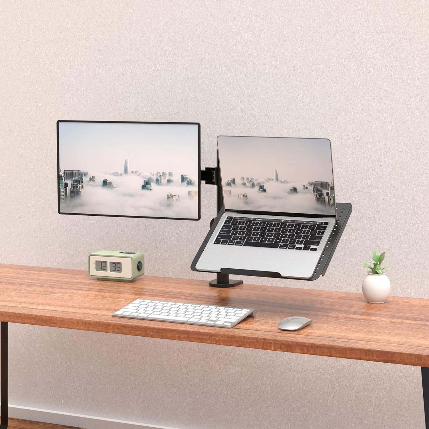 image:imageWALI Triple Arm Laptop and Dual Monitor Desk Mount for 17 Notebook and Up to 27 Screens Extra Tall Adjustable Monitor Stand with Laptop Tray VESA 75x75 100x100 Black M002XLLPWidth 14 Adjustable Desk Mount