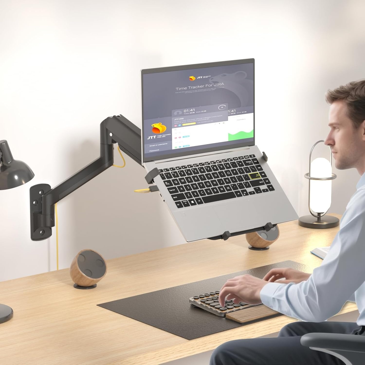 image:imageWALI Triple Arm Laptop and Dual Monitor Desk Mount for 17 Notebook and Up to 27 Screens Extra Tall Adjustable Monitor Stand with Laptop Tray VESA 75x75 100x100 Black M002XLLPWidth 165 Fully Adjustable Wall Mount