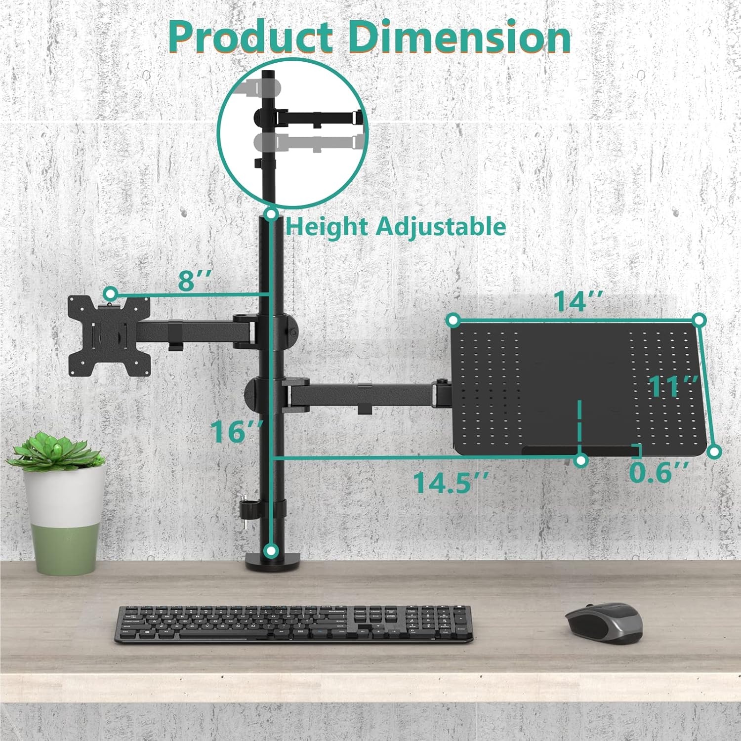 image:imageWALI Triple Arm Laptop and Dual Monitor Desk Mount for 17 Notebook and Up to 27 Screens Extra Tall Adjustable Monitor Stand with Laptop Tray VESA 75x75 100x100 Black M002XLLPWidth 14 Adjustable Desk Mount