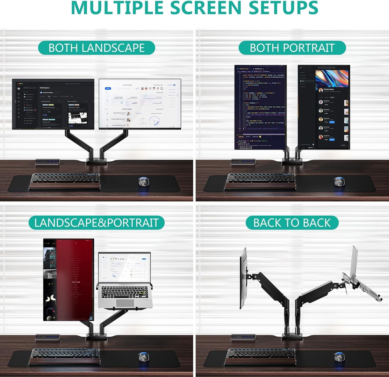 image:imageWALI Triple Arm Laptop and Dual Monitor Desk Mount for 17 Notebook and Up to 27 Screens Extra Tall Adjustable Monitor Stand with Laptop Tray VESA 75x75 100x100 Black M002XLLPWidth 165 Fully Adjustable Desk Mount