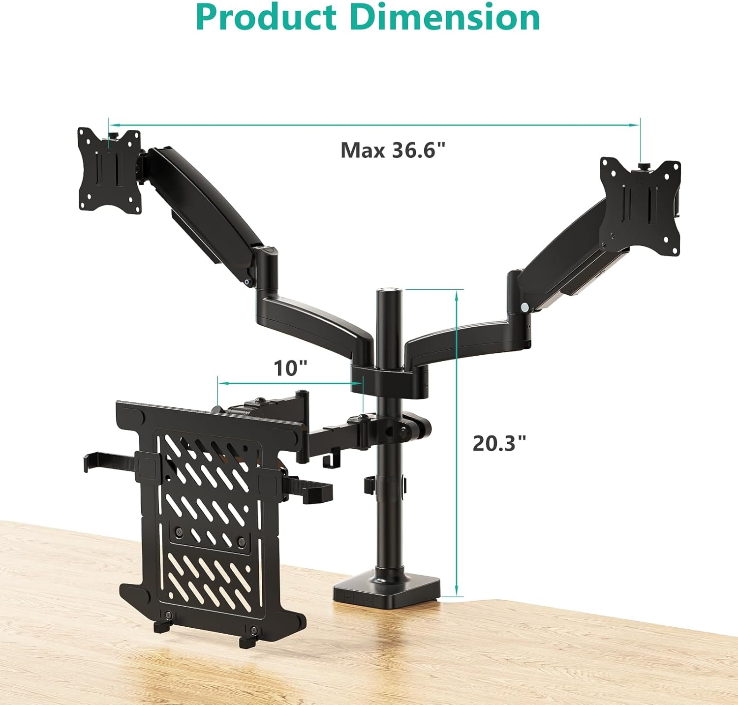 image:imageWALI Triple Arm Laptop and Dual Monitor Desk Mount for 17 Notebook and Up to 27 Screens Extra Tall Adjustable Monitor Stand with Laptop Tray VESA 75x75 100x100 Black M002XLLPWidth 165 Fully Adjustable Desk Mount