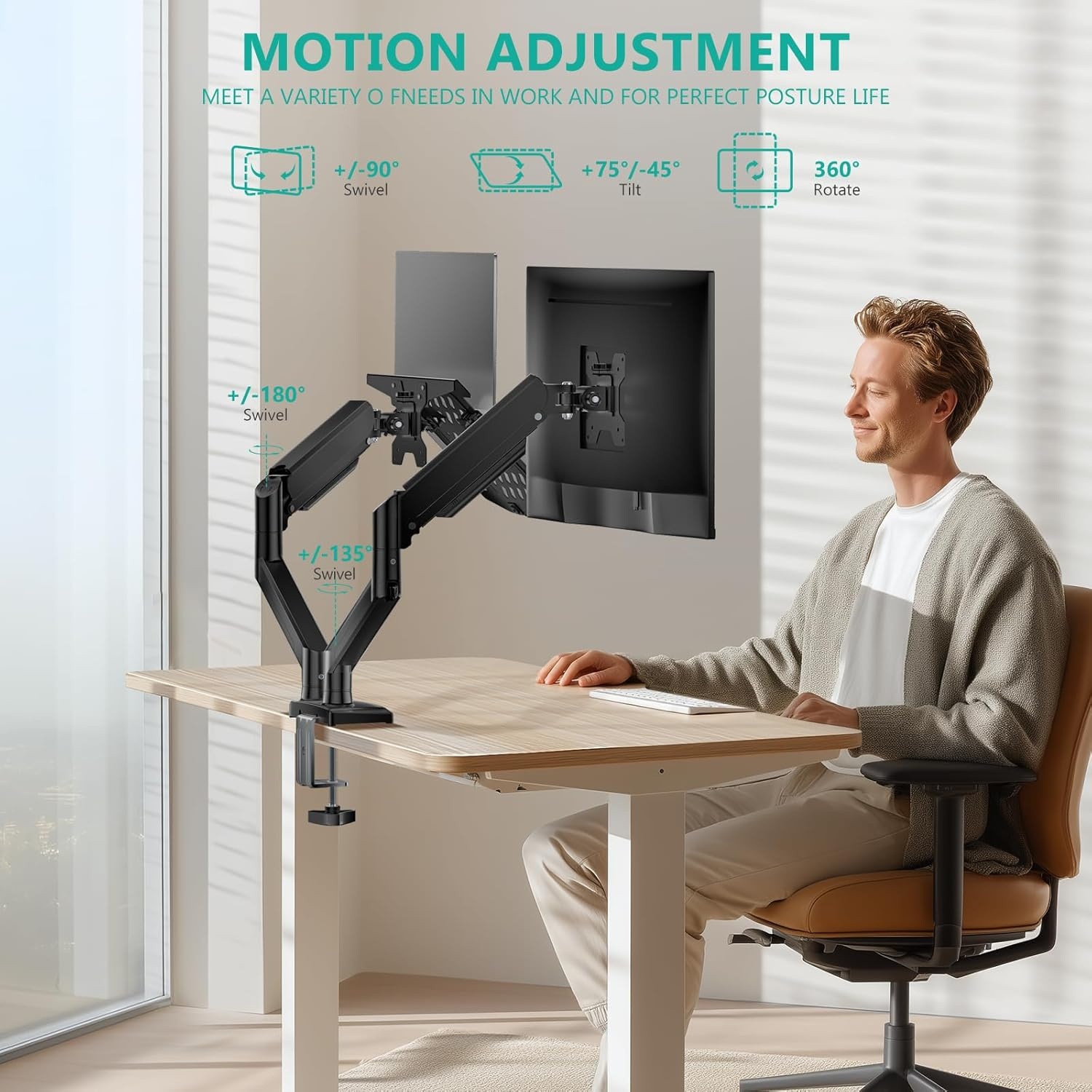 image:imageWALI Triple Arm Laptop and Dual Monitor Desk Mount for 17 Notebook and Up to 27 Screens Extra Tall Adjustable Monitor Stand with Laptop Tray VESA 75x75 100x100 Black M002XLLPWidth 165 Fully Adjustable Desk Mount