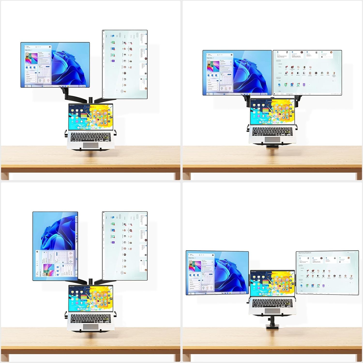 image:imageWALI Triple Arm Laptop and Dual Monitor Desk Mount for 17 Notebook and Up to 27 Screens Extra Tall Adjustable Monitor Stand with Laptop Tray VESA 75x75 100x100 Black M002XLLPWidth 165 Fully Adjustable Desk Mount