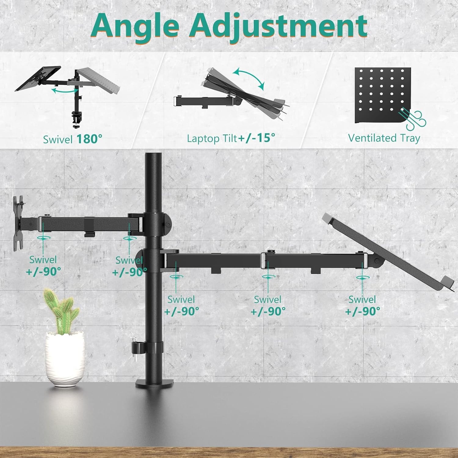 image:imageWALI Triple Arm Laptop and Dual Monitor Desk Mount for 17 Notebook and Up to 27 Screens Extra Tall Adjustable Monitor Stand with Laptop Tray VESA 75x75 100x100 Black M002XLLPWidth 14 Adjustable Desk Mount