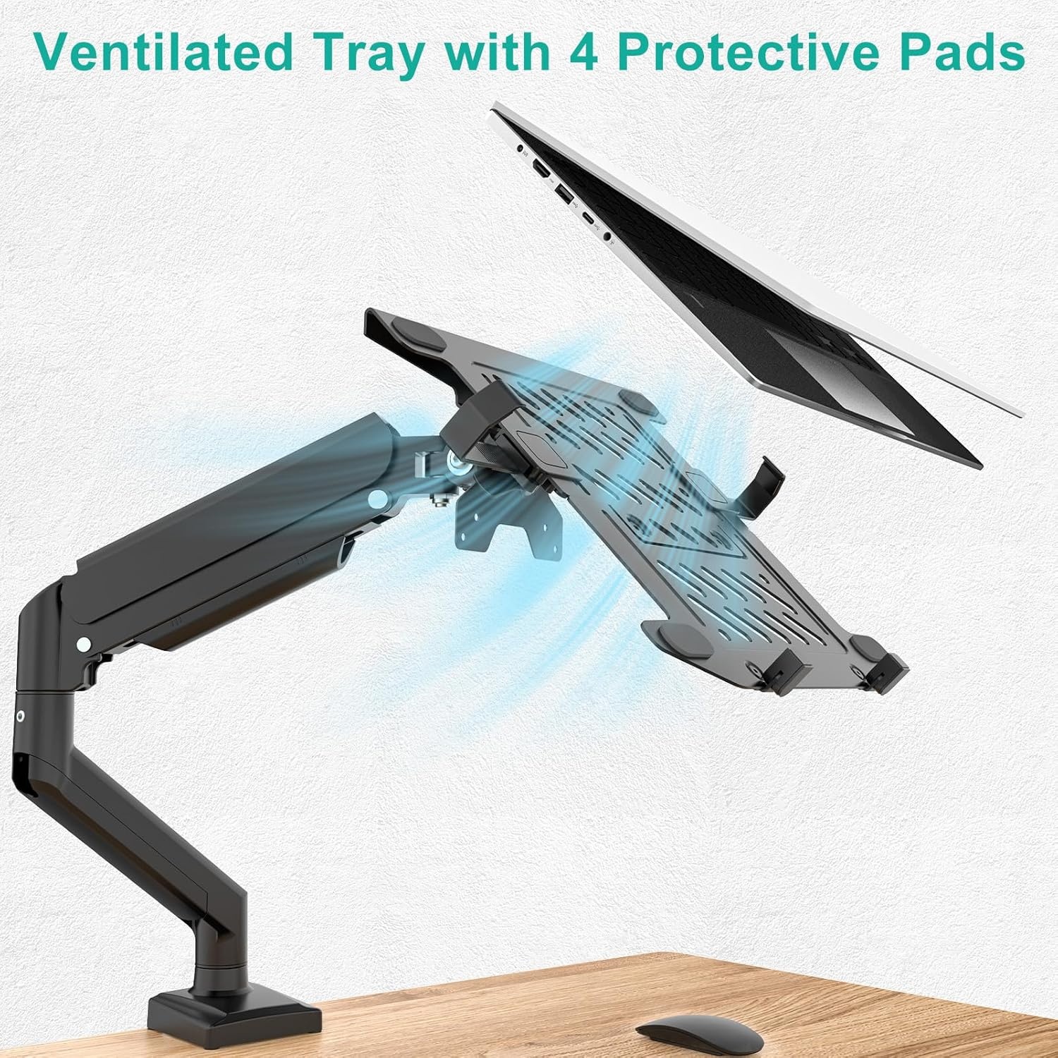 image:imageWALI Triple Arm Laptop and Dual Monitor Desk Mount for 17 Notebook and Up to 27 Screens Extra Tall Adjustable Monitor Stand with Laptop Tray VESA 75x75 100x100 Black M002XLLPWidth 165 Fully Adjustable Desk Mount