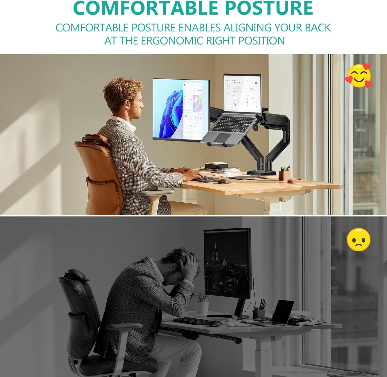 image:imageWALI Triple Arm Laptop and Dual Monitor Desk Mount for 17 Notebook and Up to 27 Screens Extra Tall Adjustable Monitor Stand with Laptop Tray VESA 75x75 100x100 Black M002XLLPWidth 165 Fully Adjustable Desk Mount