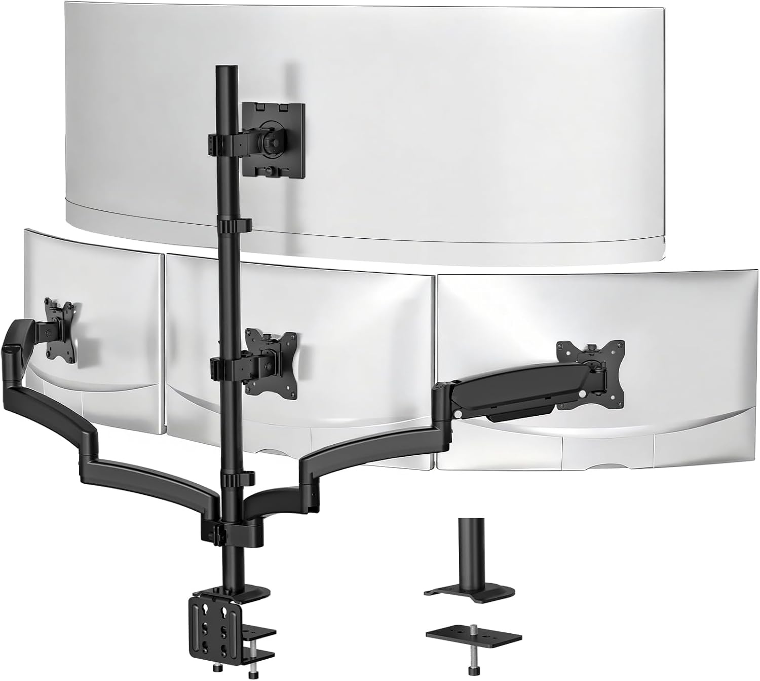 image:imageWALI Triple Monitor Mount for 1334 inch Screens Full Adjustable 3 Monitors Desk Mount with Clamp amp Grommet Base Triple Monitors Arm up to 198lbs Each VESA 75x75 100x100 mm GSDM003XL Black1349