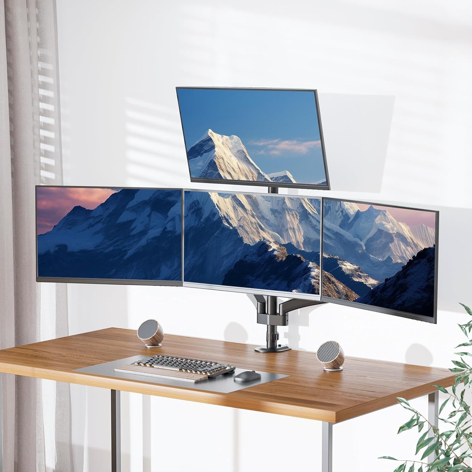 image:imageWALI Triple Monitor Mount for 1334 inch Screens Full Adjustable 3 Monitors Desk Mount with Clamp amp Grommet Base Triple Monitors Arm up to 198lbs Each VESA 75x75 100x100 mm GSDM003XL Black1327