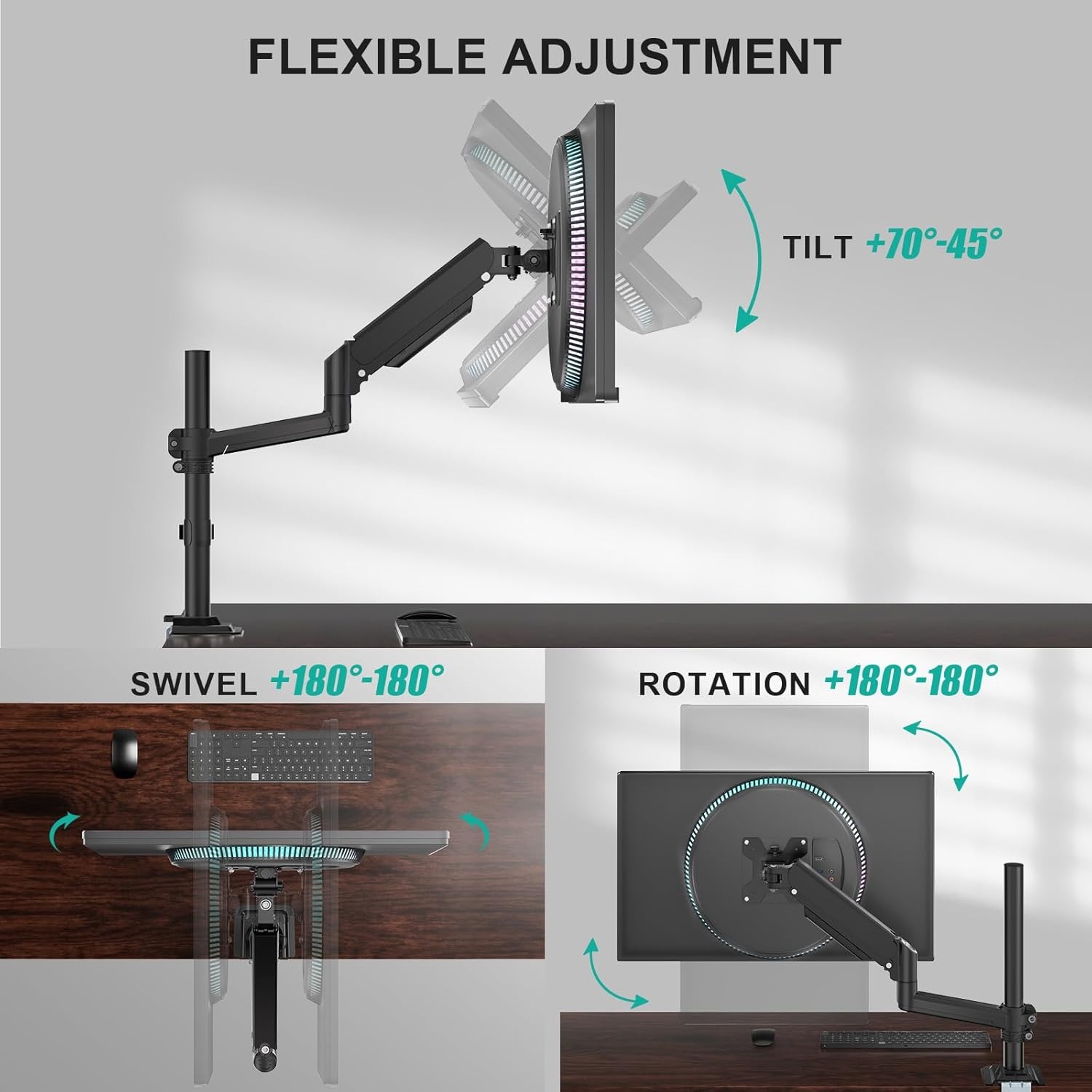 image:imageWALI Triple Monitor Mount for 1334 inch Screens Full Adjustable 3 Monitors Desk Mount with Clamp amp Grommet Base Triple Monitors Arm up to 198lbs Each VESA 75x75 100x100 mm GSDM003XL Black1333