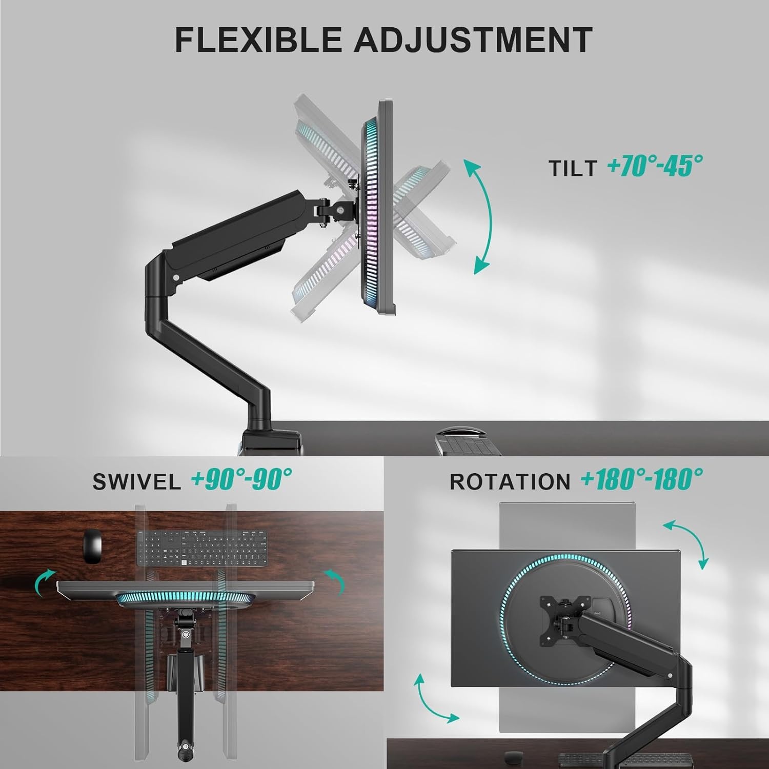image:imageWALI Triple Monitor Mount for 1334 inch Screens Full Adjustable 3 Monitors Desk Mount with Clamp amp Grommet Base Triple Monitors Arm up to 198lbs Each VESA 75x75 100x100 mm GSDM003XL Black1334