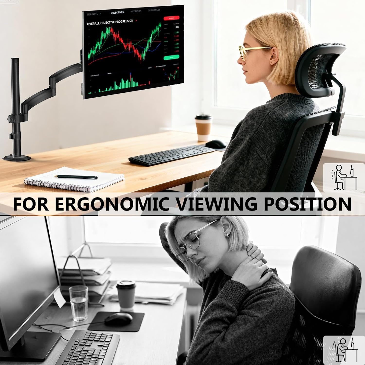 image:imageWALI Triple Monitor Mount for 1334 inch Screens Full Adjustable 3 Monitors Desk Mount with Clamp amp Grommet Base Triple Monitors Arm up to 198lbs Each VESA 75x75 100x100 mm GSDM003XL Black1332