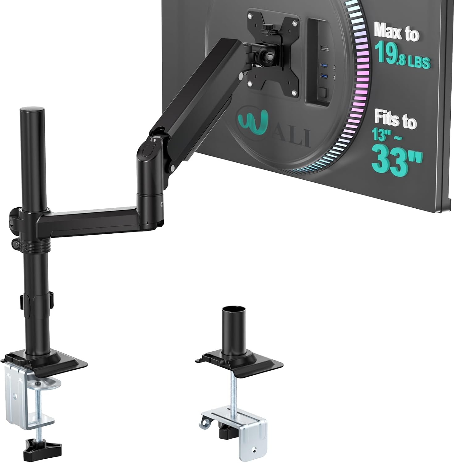 image:imageWALI Triple Monitor Mount for 1334 inch Screens Full Adjustable 3 Monitors Desk Mount with Clamp amp Grommet Base Triple Monitors Arm up to 198lbs Each VESA 75x75 100x100 mm GSDM003XL Black1333