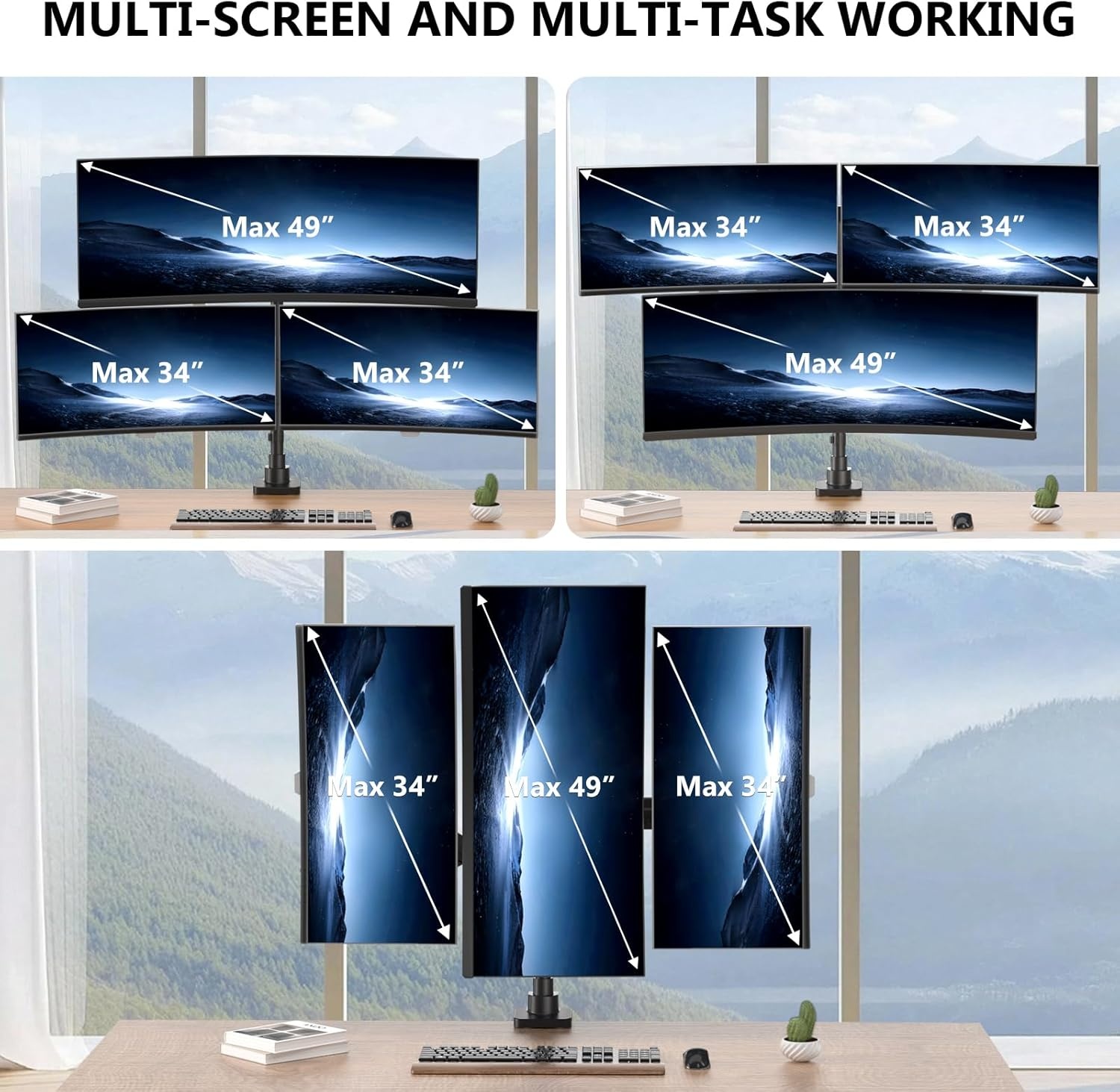image:imageWALI Triple Monitor Mount for 1334 inch Screens Full Adjustable 3 Monitors Desk Mount with Clamp amp Grommet Base Triple Monitors Arm up to 198lbs Each VESA 75x75 100x100 mm GSDM003XL Black1749
