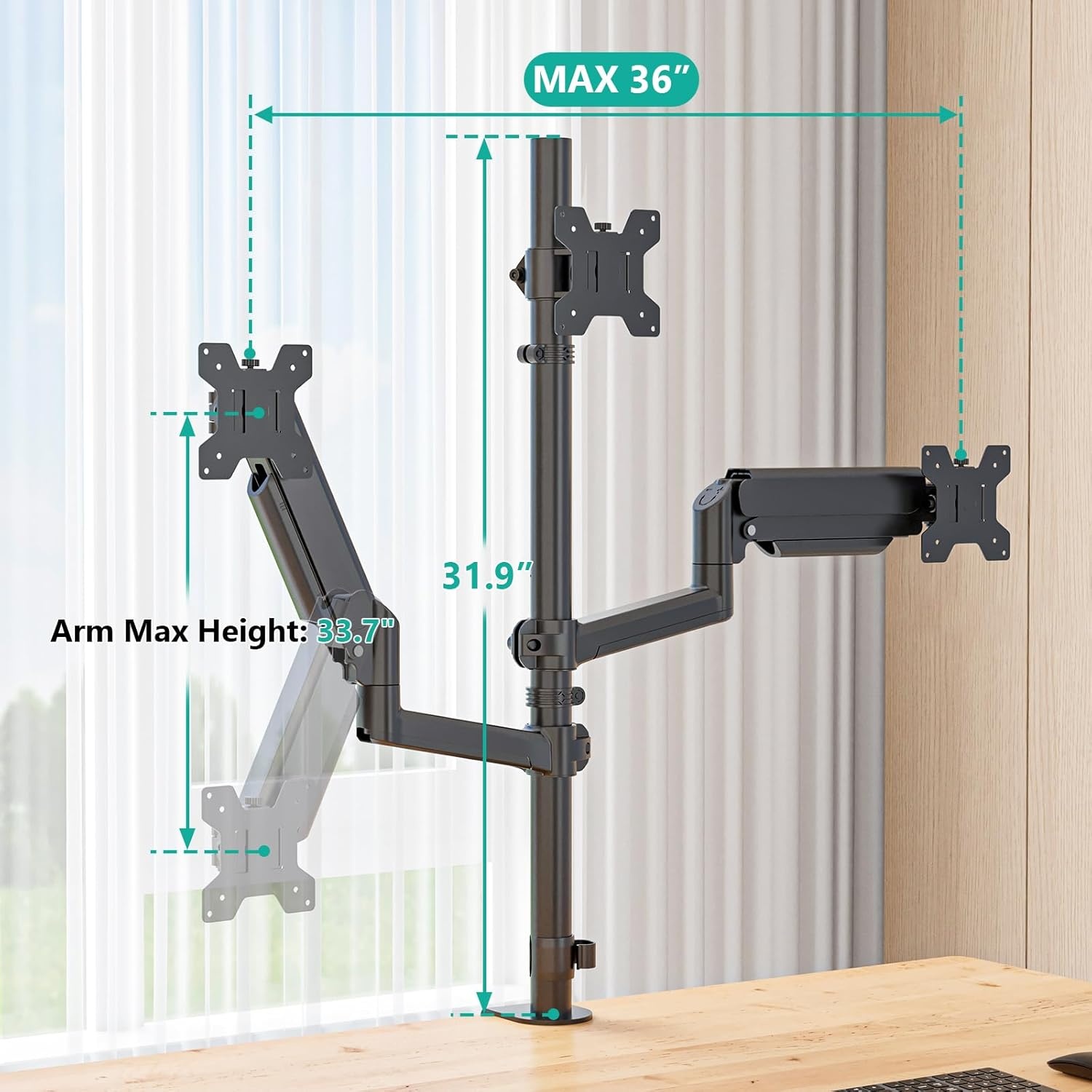 image:imageWALI Triple Monitor Mount for 1334 inch Screens Full Adjustable 3 Monitors Desk Mount with Clamp amp Grommet Base Triple Monitors Arm up to 198lbs Each VESA 75x75 100x100 mm GSDM003XL Black1327