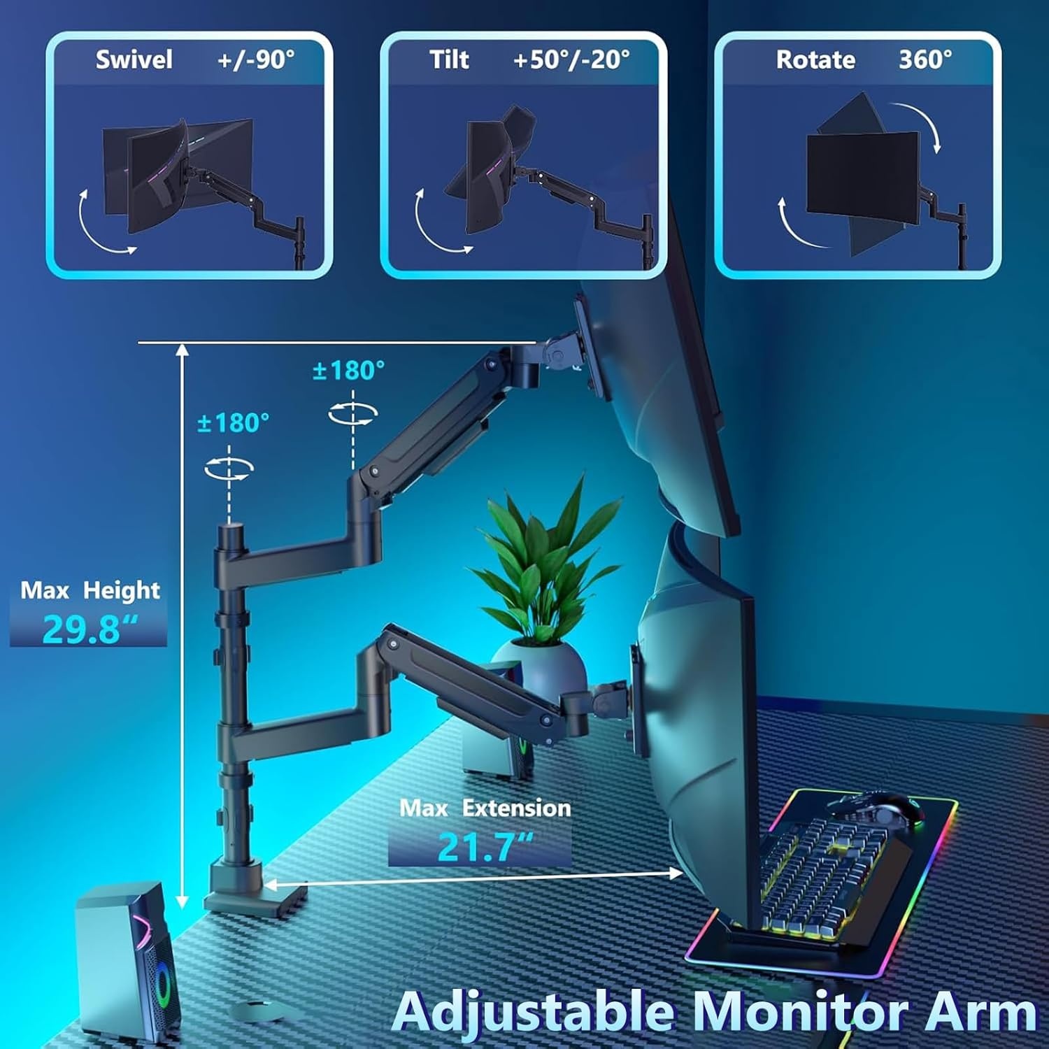 image:imageWALI Triple Monitor Mount for 1334 inch Screens Full Adjustable 3 Monitors Desk Mount with Clamp amp Grommet Base Triple Monitors Arm up to 198lbs Each VESA 75x75 100x100 mm GSDM003XL Black1349