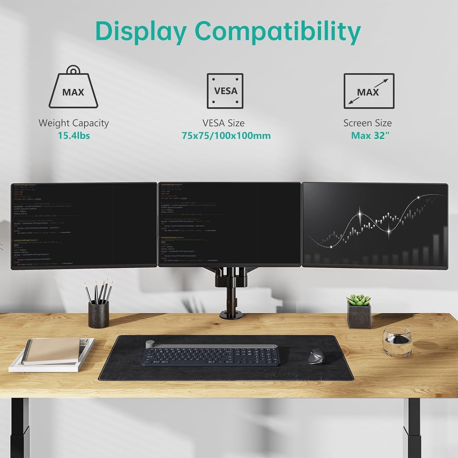 image:imageWALI Triple Monitor Mount for 1334 inch Screens Full Adjustable 3 Monitors Desk Mount with Clamp amp Grommet Base Triple Monitors Arm up to 198lbs Each VESA 75x75 100x100 mm GSDM003XL Black1332