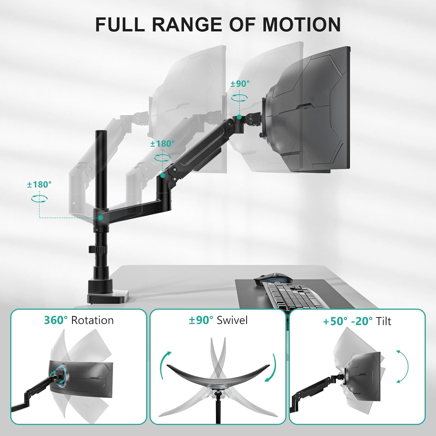 image:imageWALI Triple Monitor Mount for 1334 inch Screens Full Adjustable 3 Monitors Desk Mount with Clamp amp Grommet Base Triple Monitors Arm up to 198lbs Each VESA 75x75 100x100 mm GSDM003XL Black1343