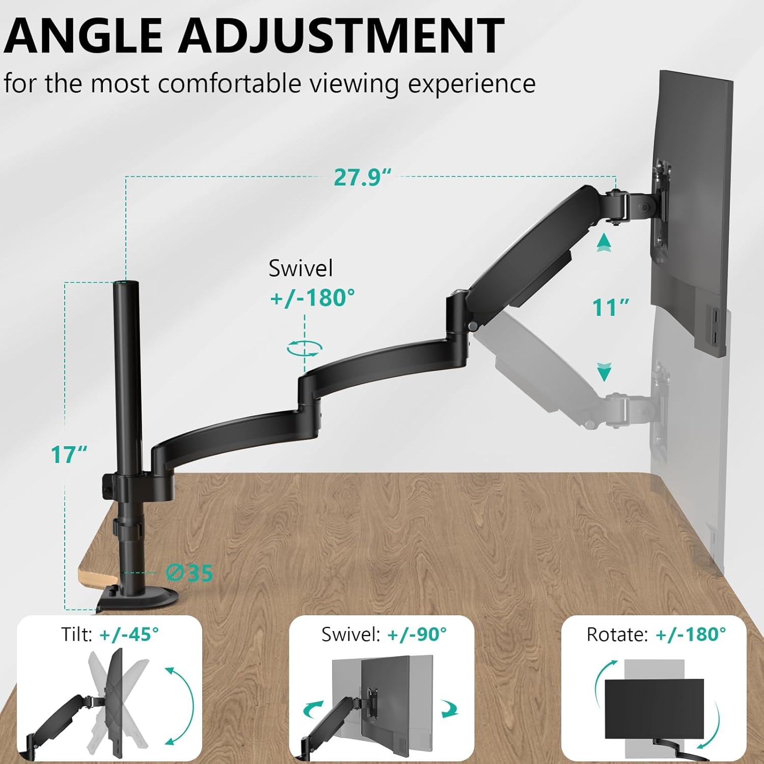 image:imageWALI Triple Monitor Mount for 1334 inch Screens Full Adjustable 3 Monitors Desk Mount with Clamp amp Grommet Base Triple Monitors Arm up to 198lbs Each VESA 75x75 100x100 mm GSDM003XL Black1332