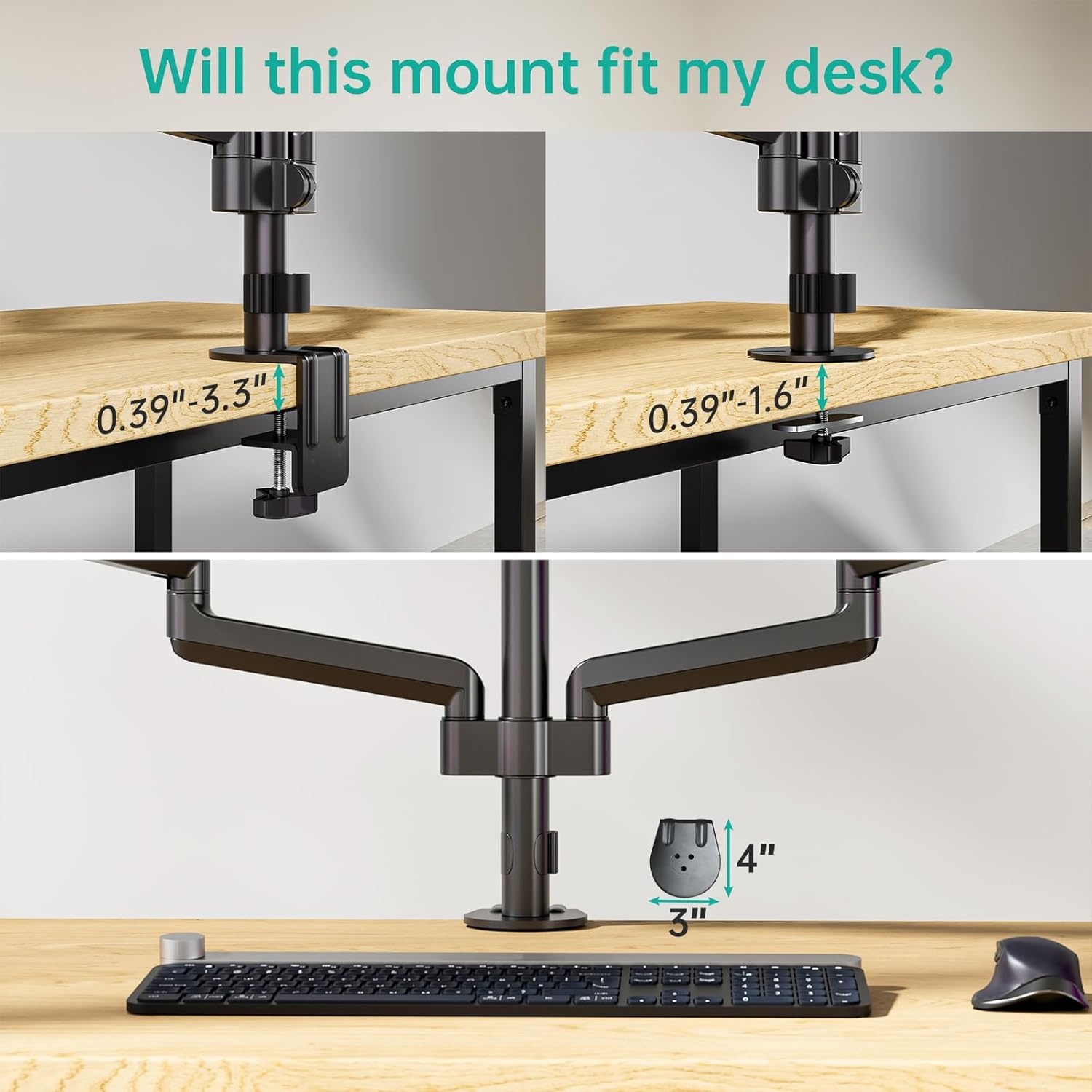 image:imageWALI Triple Monitor Mount for 1334 inch Screens Full Adjustable 3 Monitors Desk Mount with Clamp amp Grommet Base Triple Monitors Arm up to 198lbs Each VESA 75x75 100x100 mm GSDM003XL Black1332