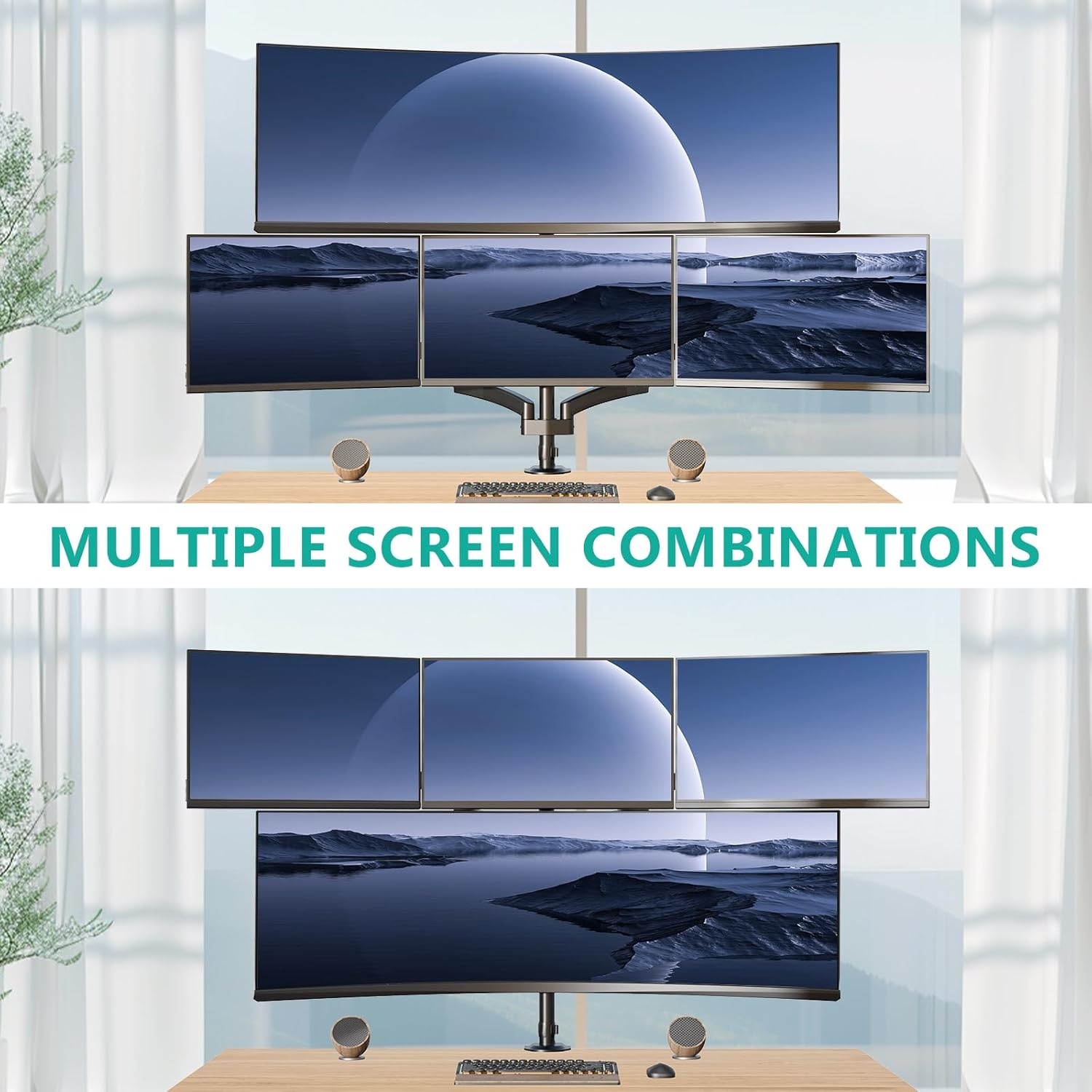 image:imageWALI Triple Monitor Mount for 1334 inch Screens Full Adjustable 3 Monitors Desk Mount with Clamp amp Grommet Base Triple Monitors Arm up to 198lbs Each VESA 75x75 100x100 mm GSDM003XL Black1349