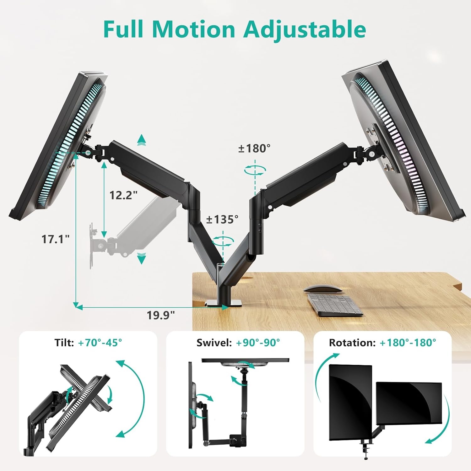 image:imageWALI Triple Monitor Mount for 1334 inch Screens Full Adjustable 3 Monitors Desk Mount with Clamp amp Grommet Base Triple Monitors Arm up to 198lbs Each VESA 75x75 100x100 mm GSDM003XL Black1327
