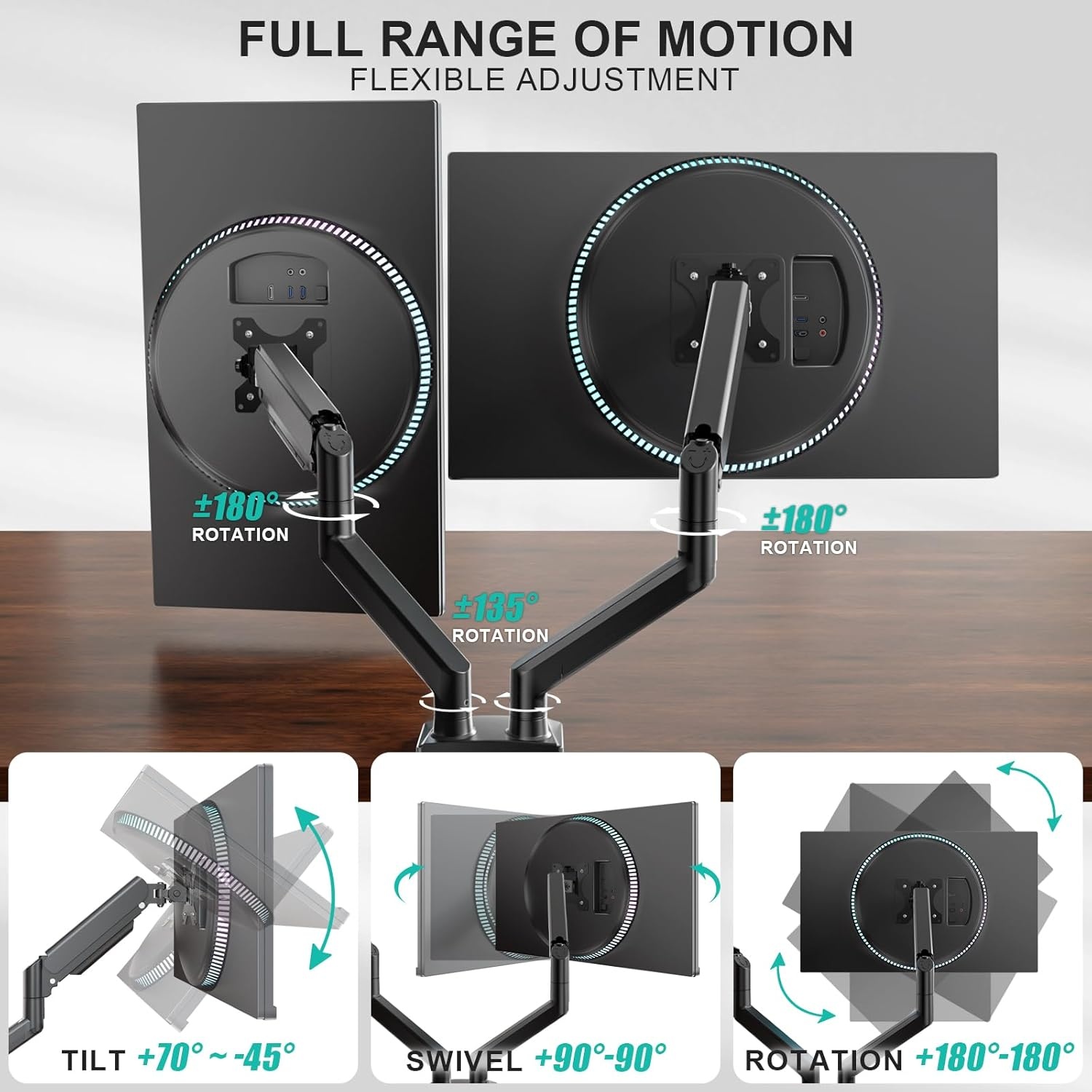 image:imageWALI Triple Monitor Mount for 1334 inch Screens Full Adjustable 3 Monitors Desk Mount with Clamp amp Grommet Base Triple Monitors Arm up to 198lbs Each VESA 75x75 100x100 mm GSDM003XL Black1332