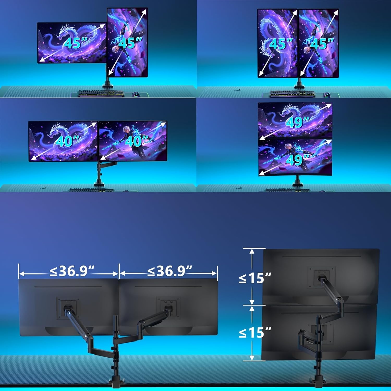 image:imageWALI Triple Monitor Mount for 1334 inch Screens Full Adjustable 3 Monitors Desk Mount with Clamp amp Grommet Base Triple Monitors Arm up to 198lbs Each VESA 75x75 100x100 mm GSDM003XL Black1349