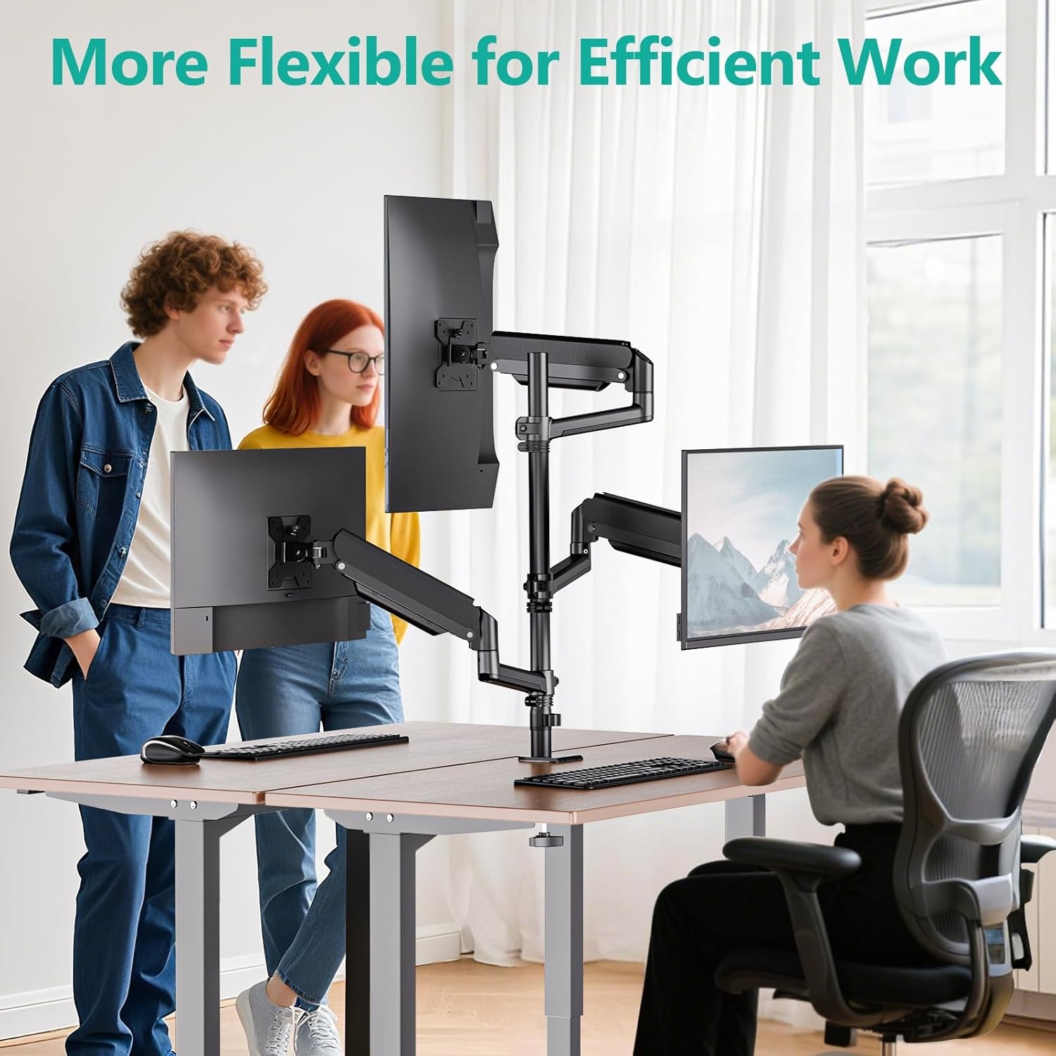 image:imageWALI Triple Monitor Mount for 1334 inch Screens Full Adjustable 3 Monitors Desk Mount with Clamp amp Grommet Base Triple Monitors Arm up to 198lbs Each VESA 75x75 100x100 mm GSDM003XL Black1334