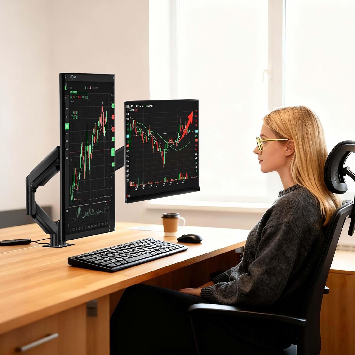 image:imageWALI Triple Monitor Mount for 1334 inch Screens Full Adjustable 3 Monitors Desk Mount with Clamp amp Grommet Base Triple Monitors Arm up to 198lbs Each VESA 75x75 100x100 mm GSDM003XL Black1327
