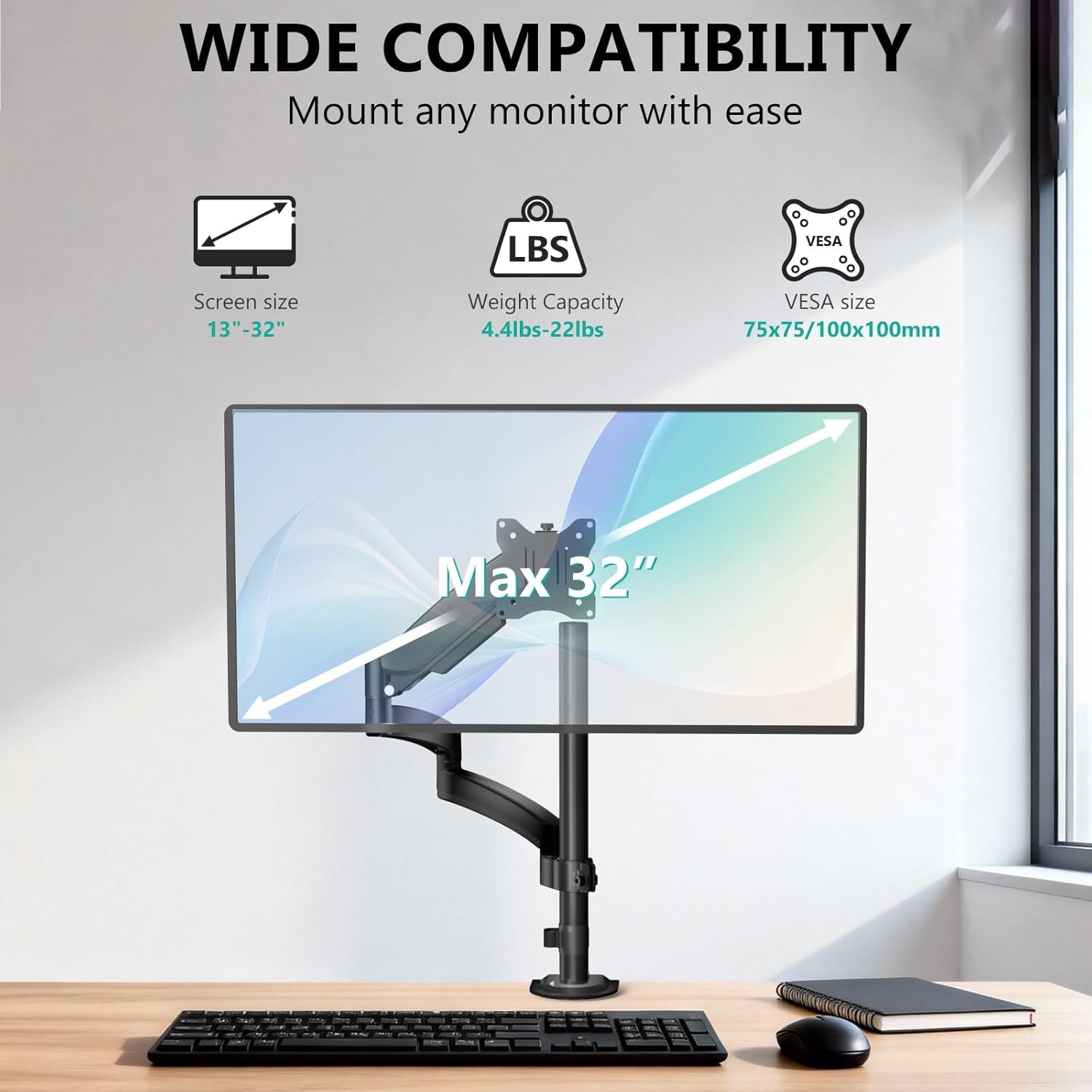 image:imageWALI Triple Monitor Mount for 1334 inch Screens Full Adjustable 3 Monitors Desk Mount with Clamp amp Grommet Base Triple Monitors Arm up to 198lbs Each VESA 75x75 100x100 mm GSDM003XL Black1332