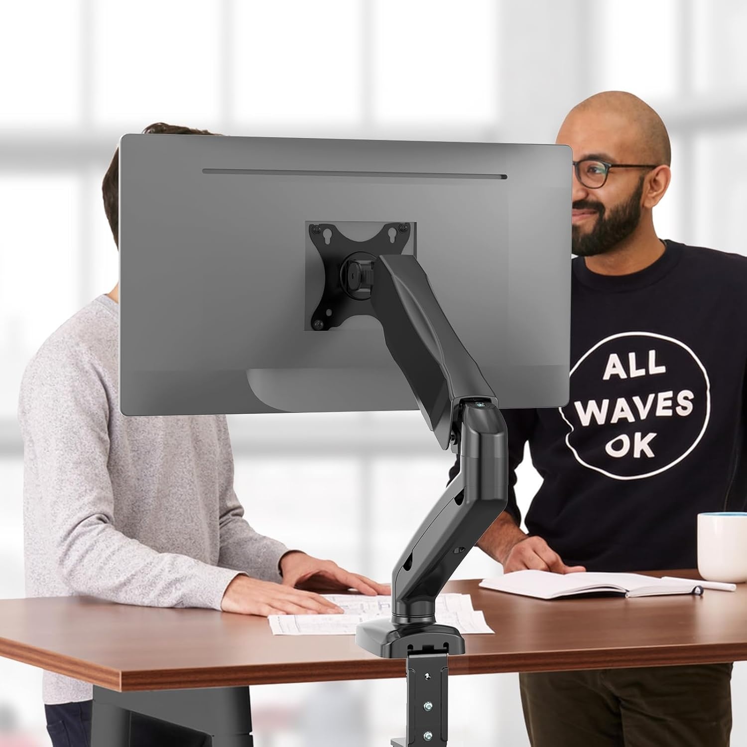 image:imageWALI Triple Monitor Mount for 1334 inch Screens Full Adjustable 3 Monitors Desk Mount with Clamp amp Grommet Base Triple Monitors Arm up to 198lbs Each VESA 75x75 100x100 mm GSDM003XL Black1327