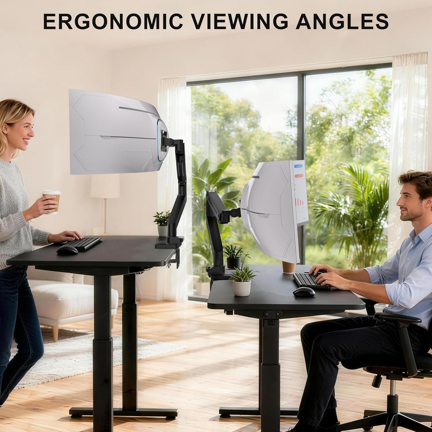 image:imageWALI Triple Monitor Mount for 1334 inch Screens Full Adjustable 3 Monitors Desk Mount with Clamp amp Grommet Base Triple Monitors Arm up to 198lbs Each VESA 75x75 100x100 mm GSDM003XL Black1349