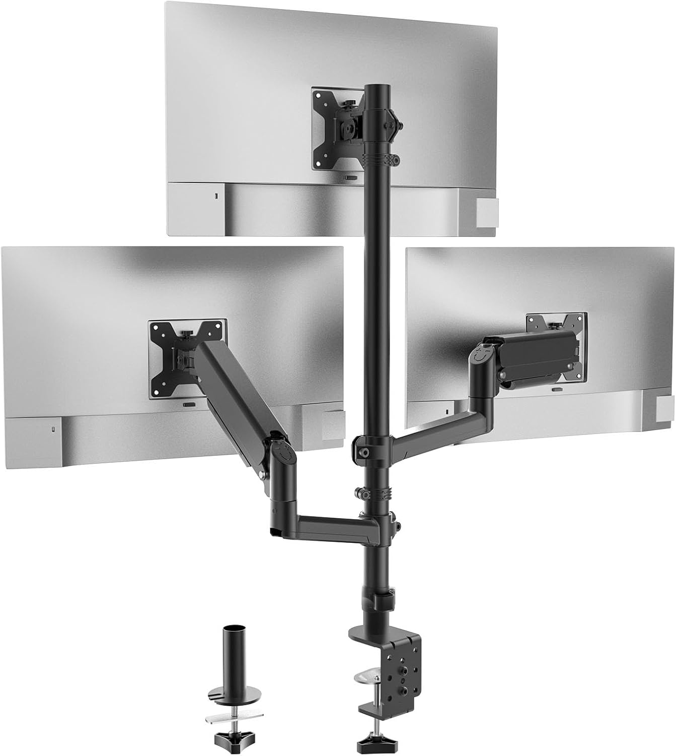 image:imageWALI Triple Monitor Mount for 1334 inch Screens Full Adjustable 3 Monitors Desk Mount with Clamp amp Grommet Base Triple Monitors Arm up to 198lbs Each VESA 75x75 100x100 mm GSDM003XL Black1327