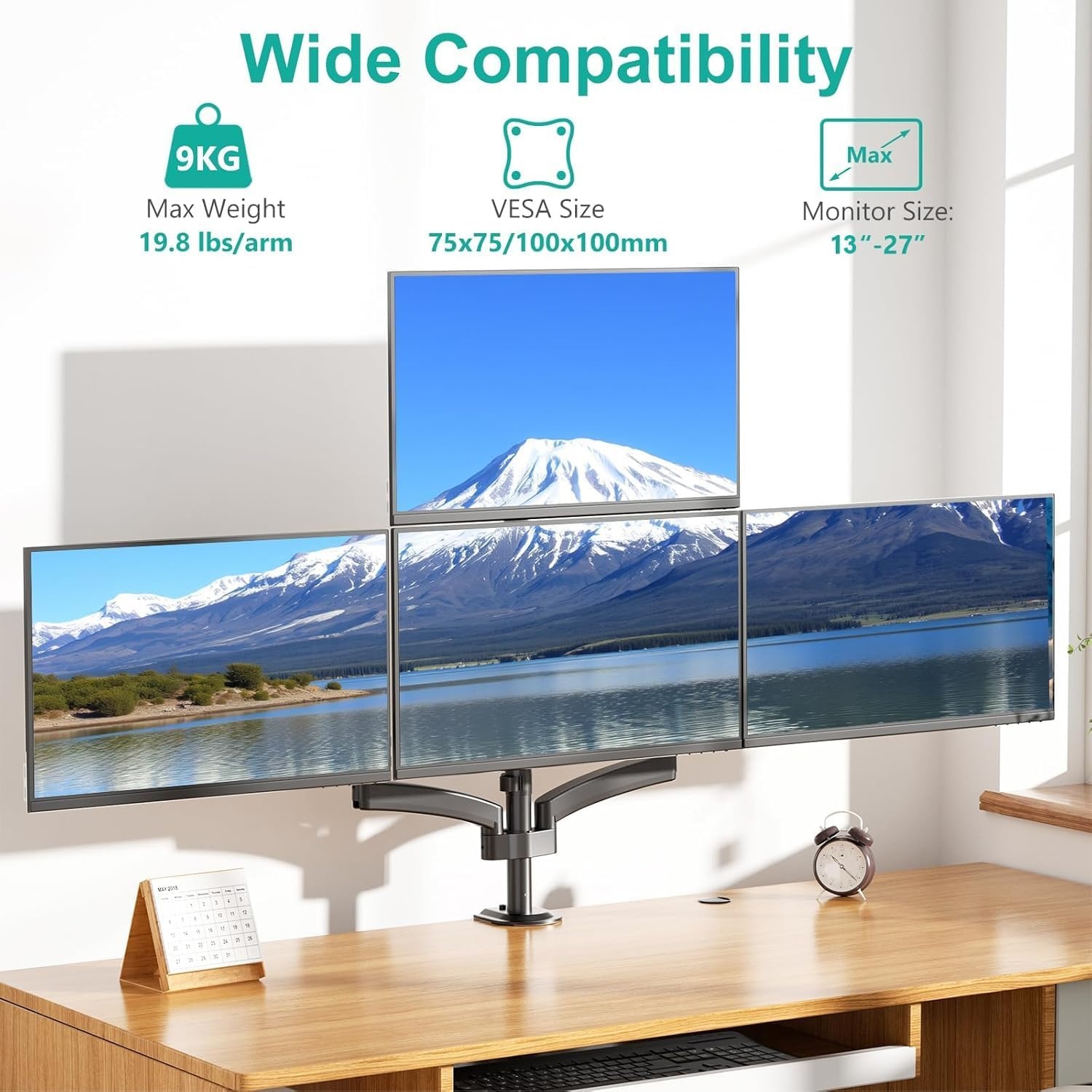 image:imageWALI Triple Monitor Mount for 1334 inch Screens Full Adjustable 3 Monitors Desk Mount with Clamp amp Grommet Base Triple Monitors Arm up to 198lbs Each VESA 75x75 100x100 mm GSDM003XL Black1327