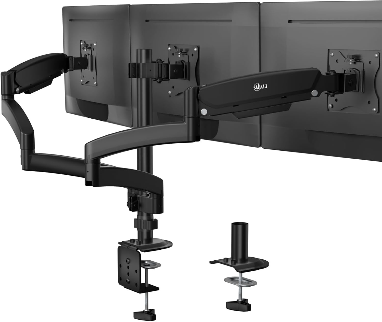 image:imageWALI Triple Monitor Mount for 1334 inch Screens Full Adjustable 3 Monitors Desk Mount with Clamp amp Grommet Base Triple Monitors Arm up to 198lbs Each VESA 75x75 100x100 mm GSDM003XL Black1333