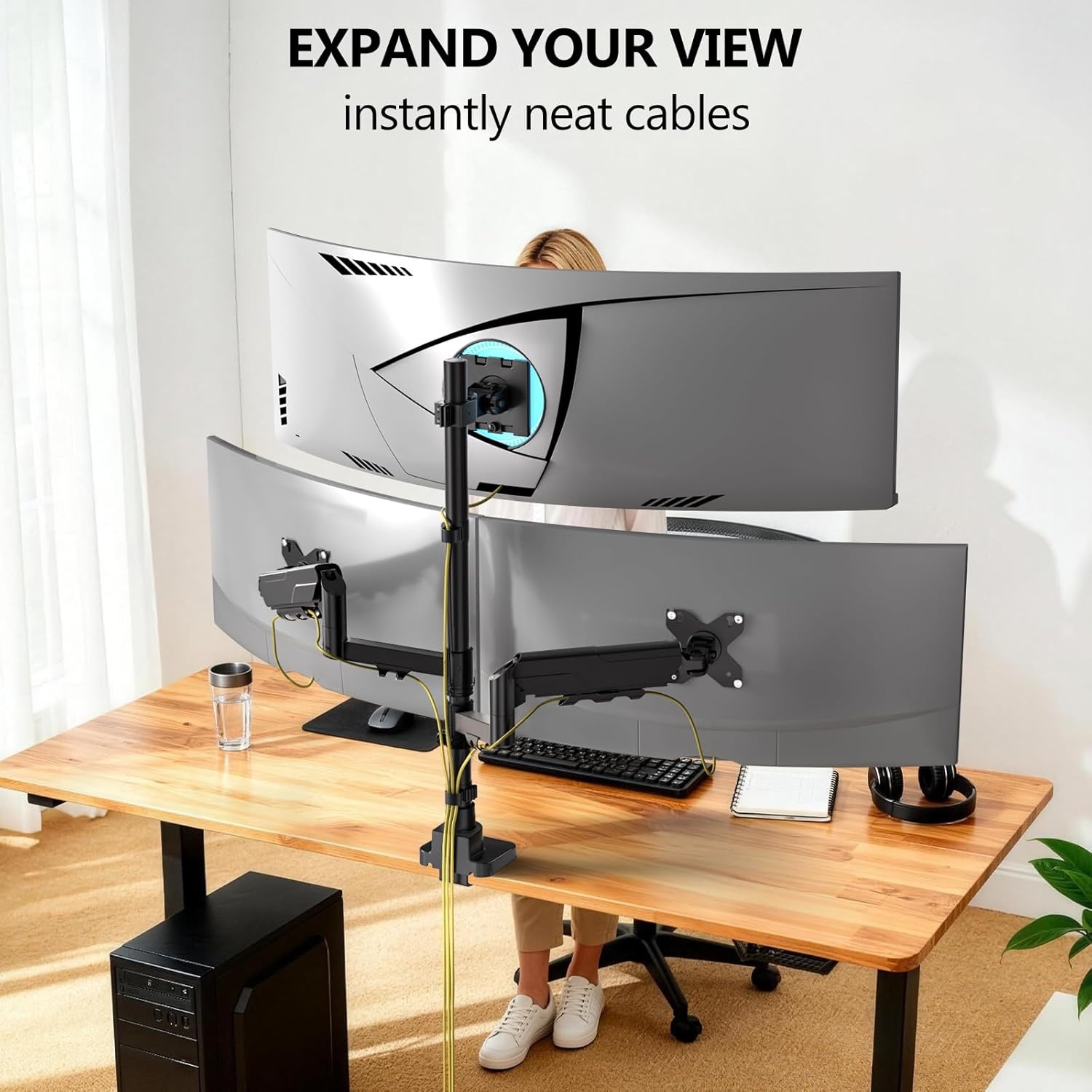 image:imageWALI Triple Monitor Mount for 1334 inch Screens Full Adjustable 3 Monitors Desk Mount with Clamp amp Grommet Base Triple Monitors Arm up to 198lbs Each VESA 75x75 100x100 mm GSDM003XL Black1749
