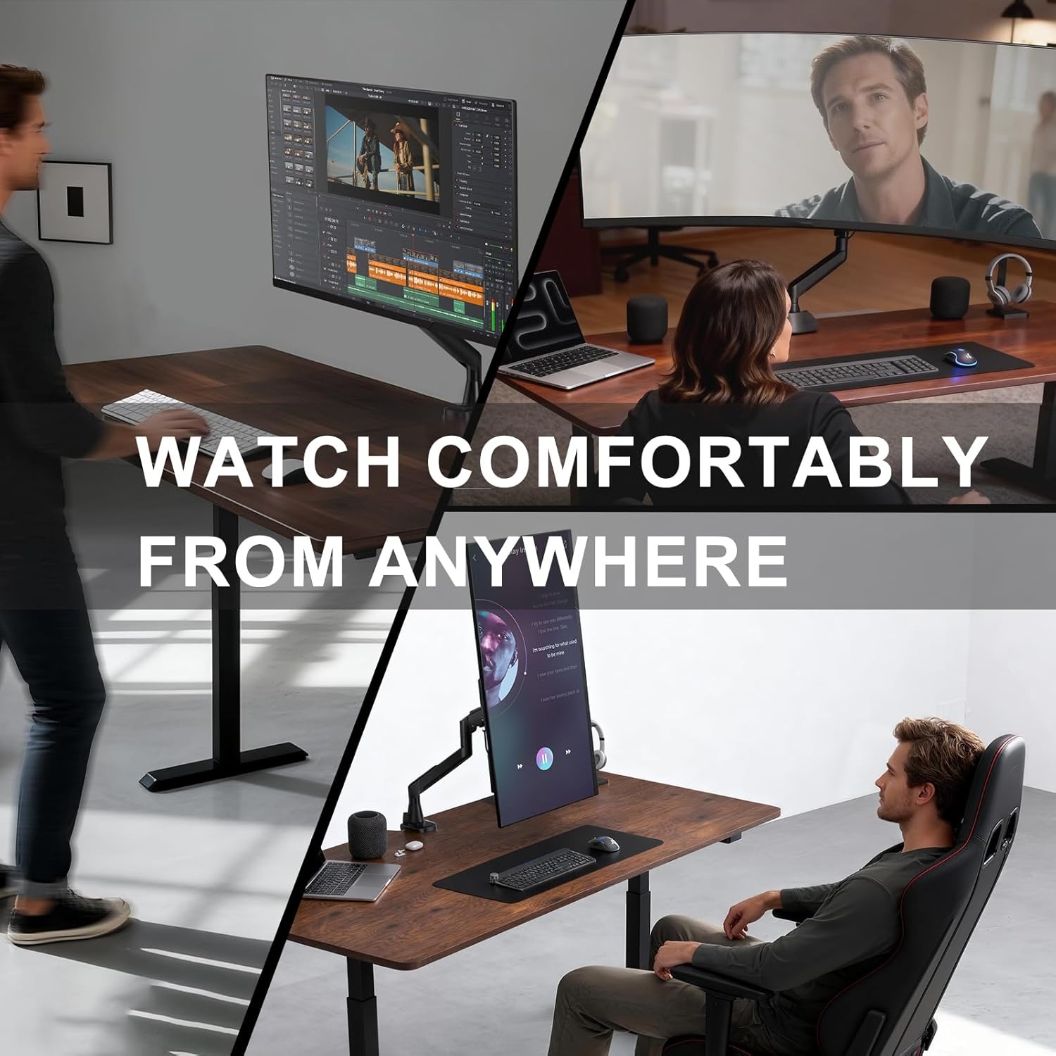 image:imageWALI Triple Monitor Mount for 1334 inch Screens Full Adjustable 3 Monitors Desk Mount with Clamp amp Grommet Base Triple Monitors Arm up to 198lbs Each VESA 75x75 100x100 mm GSDM003XL Black1749