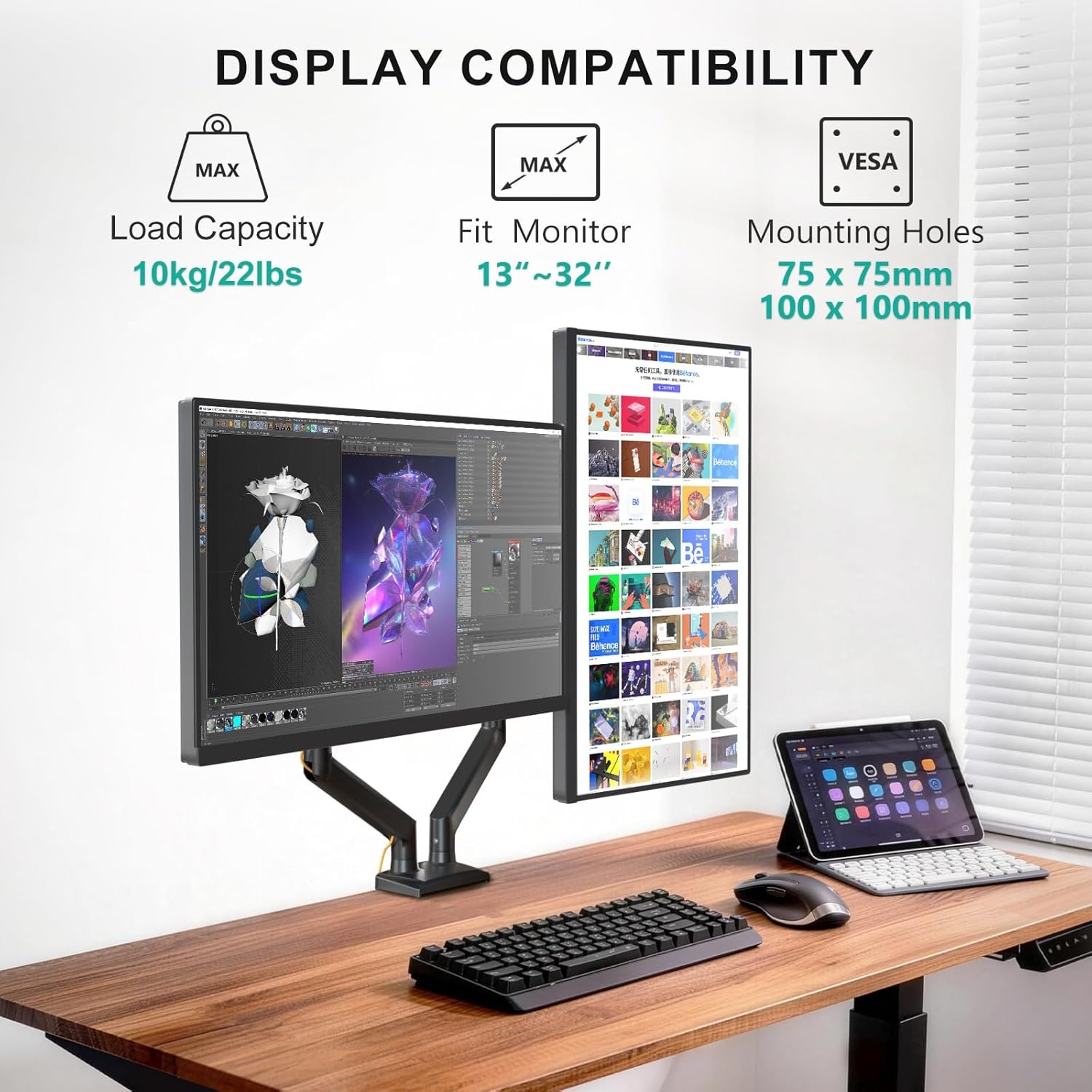 image:imageWALI Triple Monitor Mount for 1334 inch Screens Full Adjustable 3 Monitors Desk Mount with Clamp amp Grommet Base Triple Monitors Arm up to 198lbs Each VESA 75x75 100x100 mm GSDM003XL Black1332