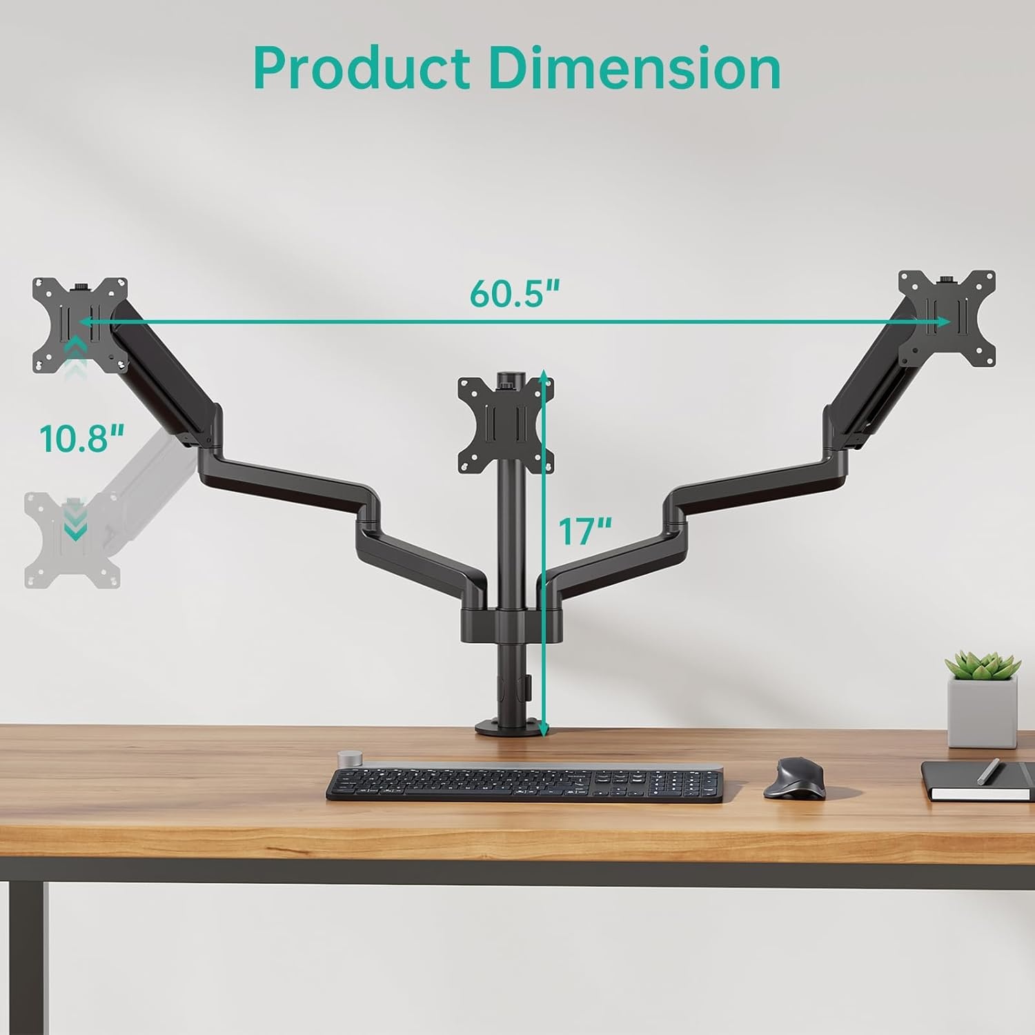 image:imageWALI Triple Monitor Mount for 1334 inch Screens Full Adjustable 3 Monitors Desk Mount with Clamp amp Grommet Base Triple Monitors Arm up to 198lbs Each VESA 75x75 100x100 mm GSDM003XL Black1332