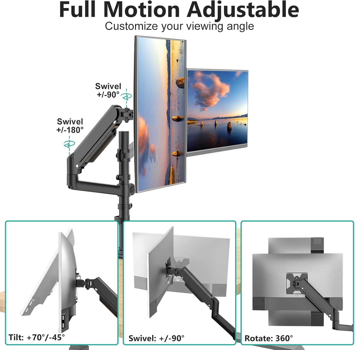 image:imageWALI Triple Monitor Mount for 1334 inch Screens Full Adjustable 3 Monitors Desk Mount with Clamp amp Grommet Base Triple Monitors Arm up to 198lbs Each VESA 75x75 100x100 mm GSDM003XL Black1333