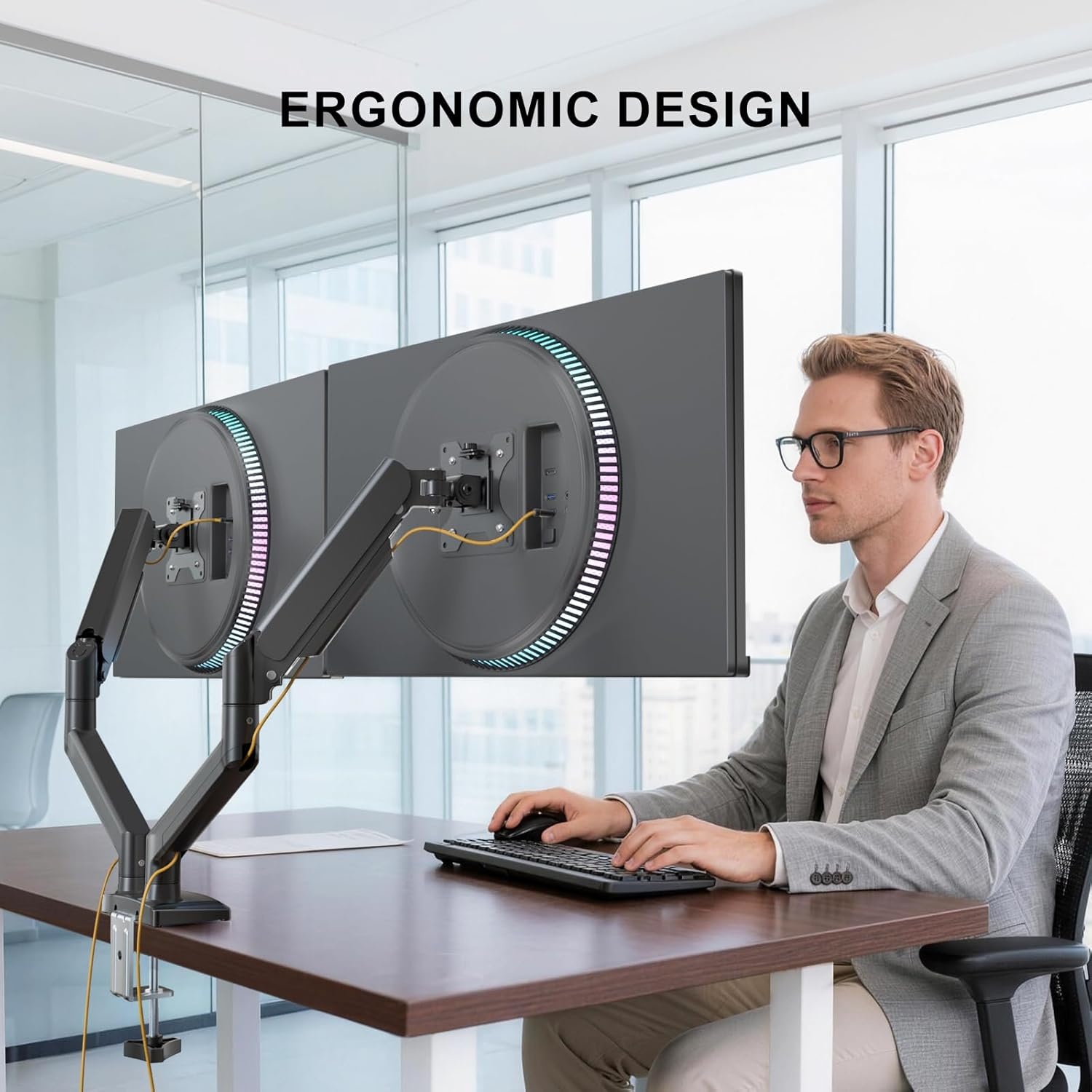 image:imageWALI Triple Monitor Mount for 1334 inch Screens Full Adjustable 3 Monitors Desk Mount with Clamp amp Grommet Base Triple Monitors Arm up to 198lbs Each VESA 75x75 100x100 mm GSDM003XL Black1332