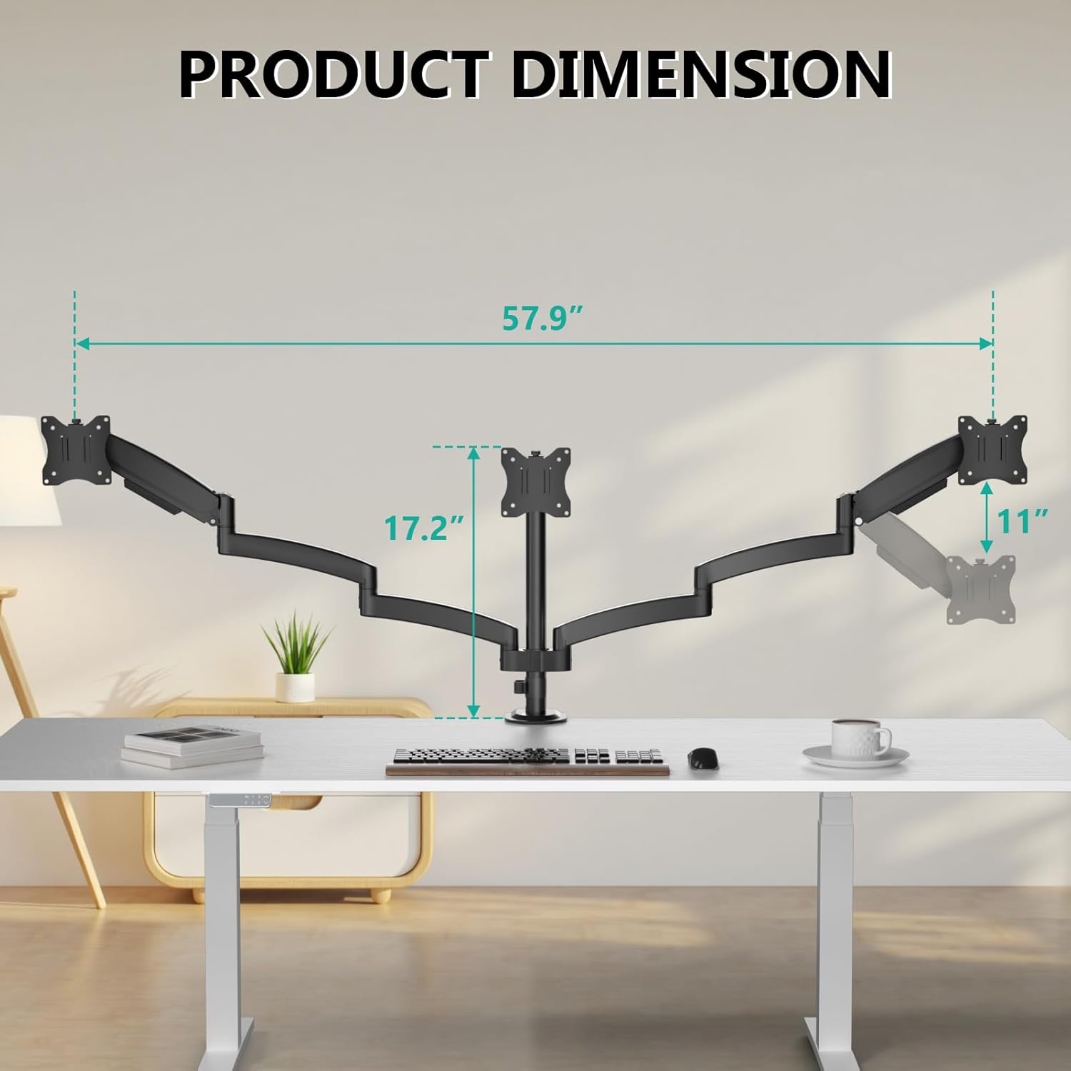 image:imageWALI Triple Monitor Mount for 1334 inch Screens Full Adjustable 3 Monitors Desk Mount with Clamp amp Grommet Base Triple Monitors Arm up to 198lbs Each VESA 75x75 100x100 mm GSDM003XL Black1333