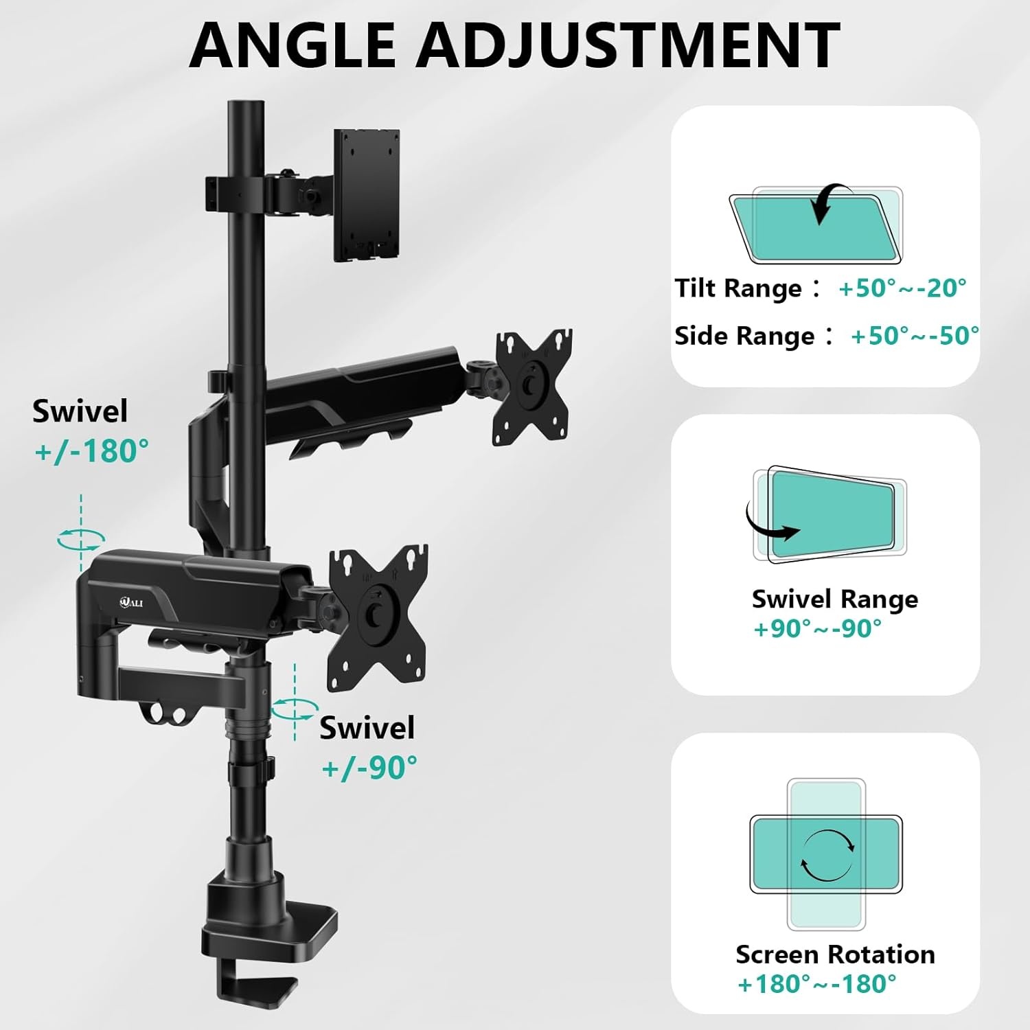 image:imageWALI Triple Monitor Mount for 1334 inch Screens Full Adjustable 3 Monitors Desk Mount with Clamp amp Grommet Base Triple Monitors Arm up to 198lbs Each VESA 75x75 100x100 mm GSDM003XL Black1349