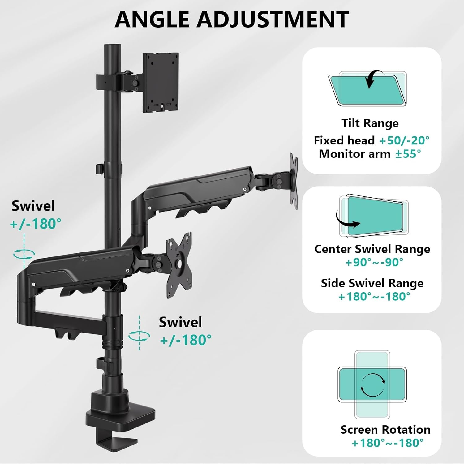 image:imageWALI Triple Monitor Mount for 1334 inch Screens Full Adjustable 3 Monitors Desk Mount with Clamp amp Grommet Base Triple Monitors Arm up to 198lbs Each VESA 75x75 100x100 mm GSDM003XL Black1749