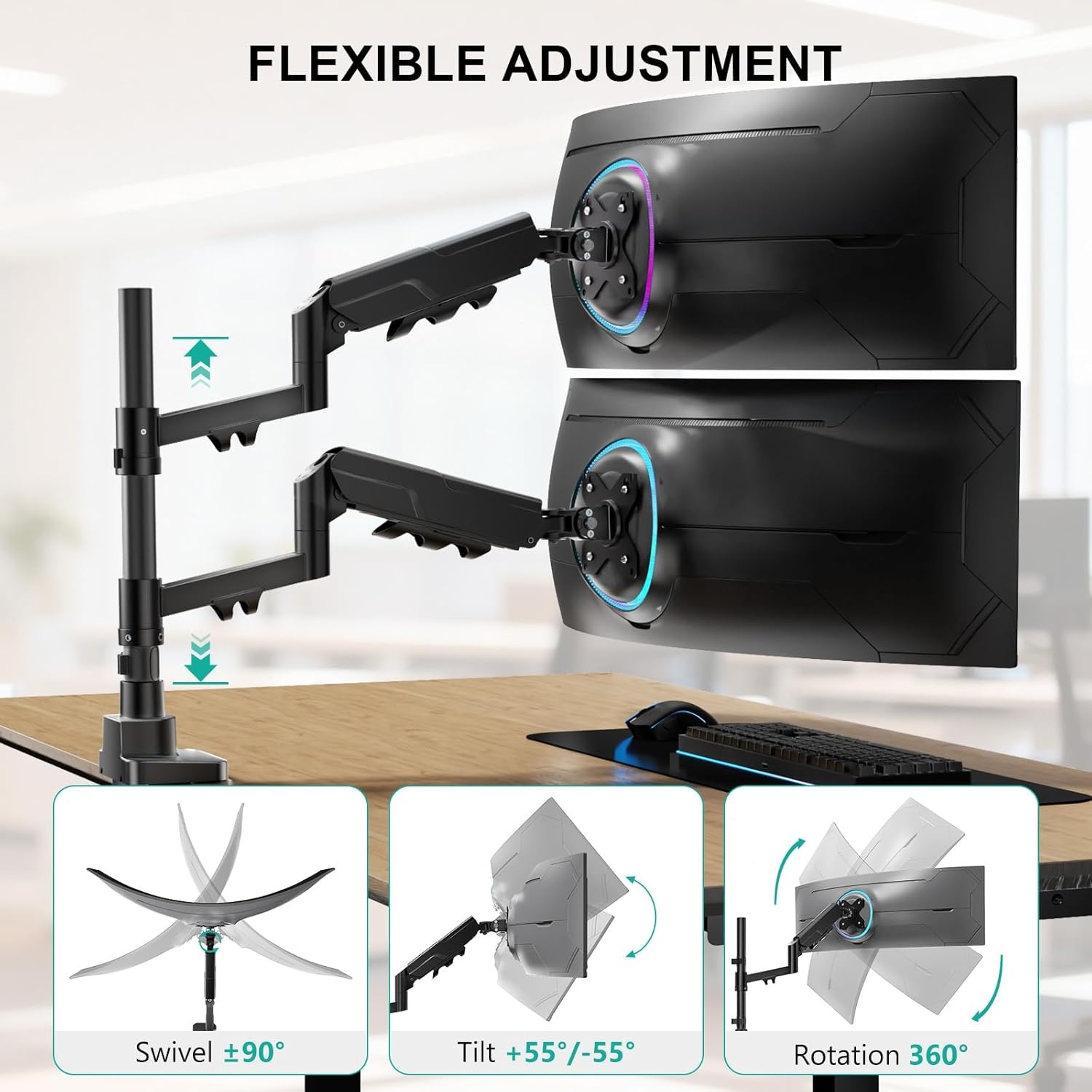 image:imageWALI Triple Monitor Mount for 1334 inch Screens Full Adjustable 3 Monitors Desk Mount with Clamp amp Grommet Base Triple Monitors Arm up to 198lbs Each VESA 75x75 100x100 mm GSDM003XL Black1749