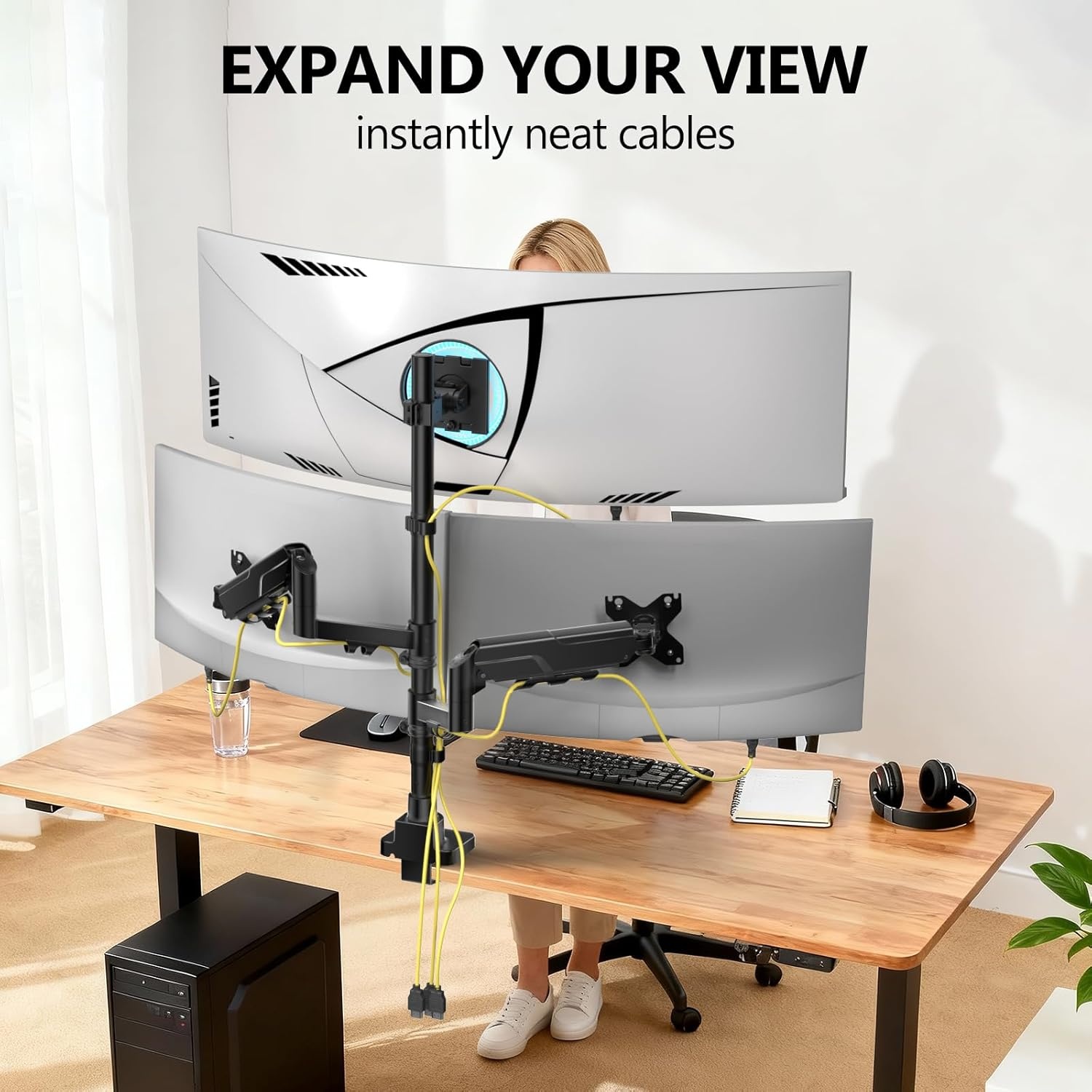 image:imageWALI Triple Monitor Mount for 1334 inch Screens Full Adjustable 3 Monitors Desk Mount with Clamp amp Grommet Base Triple Monitors Arm up to 198lbs Each VESA 75x75 100x100 mm GSDM003XL Black1349