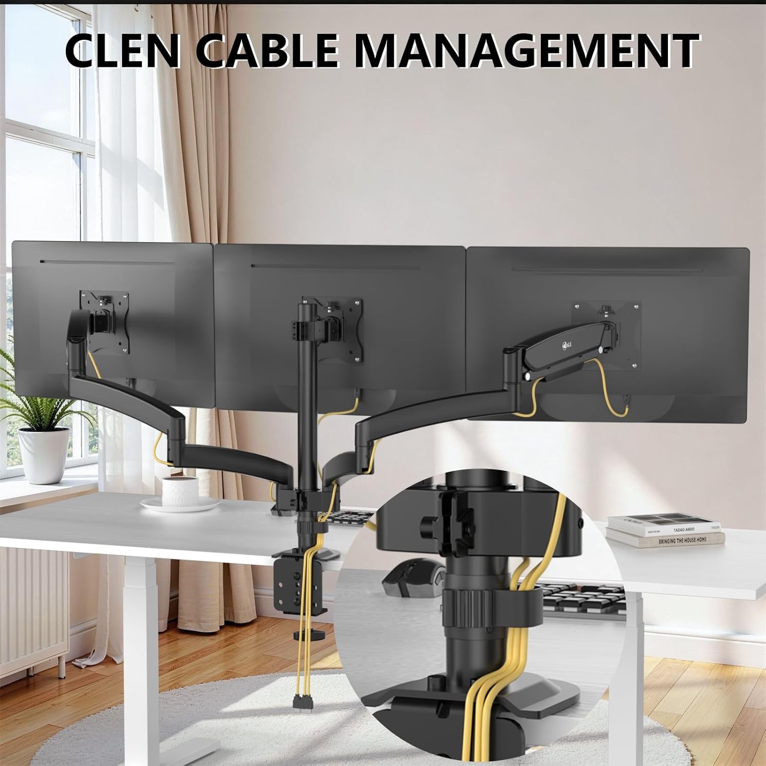 image:imageWALI Triple Monitor Mount for 1334 inch Screens Full Adjustable 3 Monitors Desk Mount with Clamp amp Grommet Base Triple Monitors Arm up to 198lbs Each VESA 75x75 100x100 mm GSDM003XL Black1333